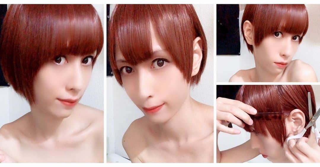 荒金さとみのインスタグラム：「‪The 男の子👦カット✂️と思いきや‬💈 ‪名づけて『二段階ショートヘア』‬ 見た目だいぶ変わるけど、とある生体認証でも２人分を使い分けることのできる髪型にしてみた😄 #男の娘 #女装子 #ニューハーフ」