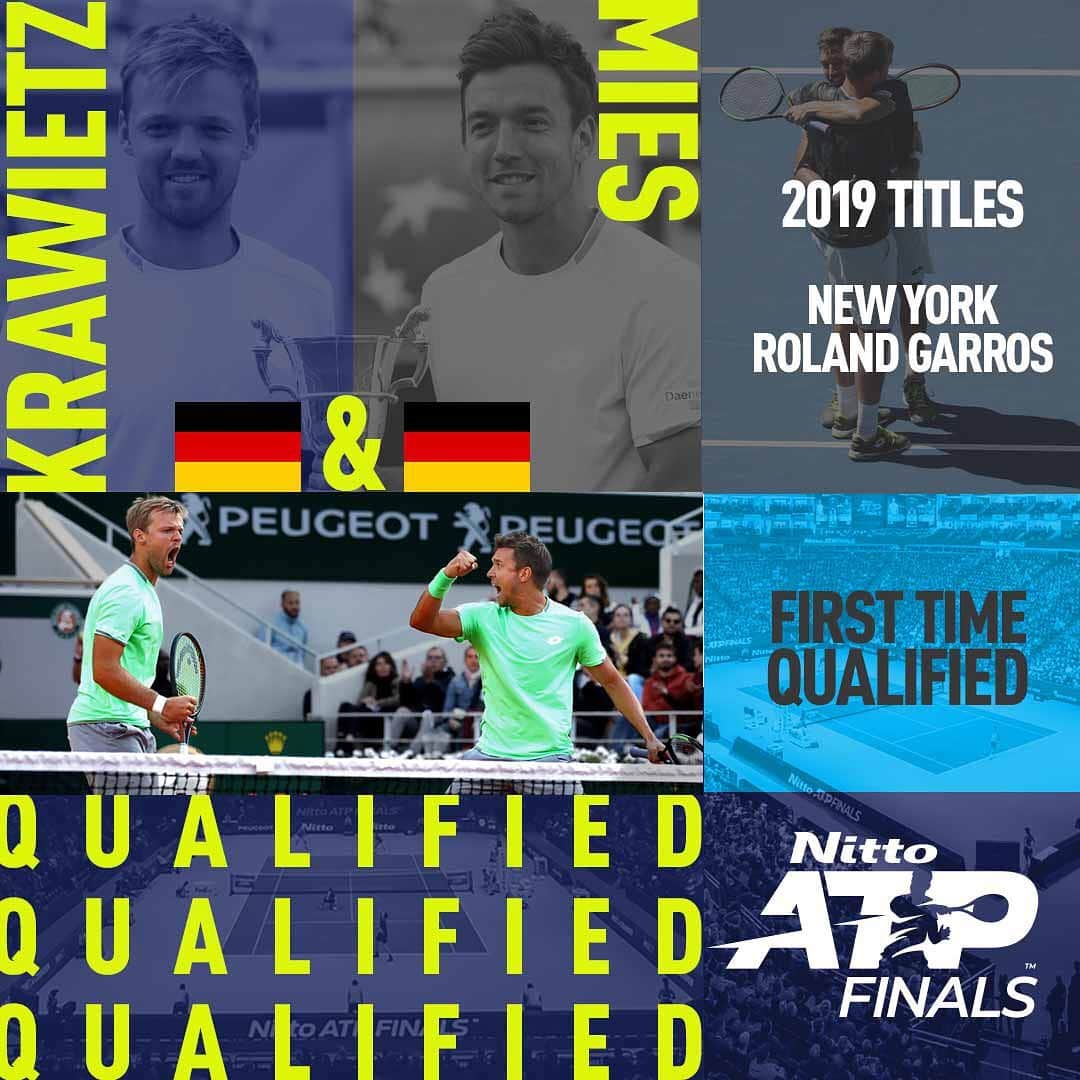 ATP World Tourさんのインスタグラム写真 - (ATP World TourInstagram)「See you in London 🙌  Results in Basel mean that @kevinkrawietz/ @andreas_mies & @pierrehuguesherbert/ @nicomahut have qualified for the 2019 #NittoATPFinals.」10月26日 21時22分 - atptour