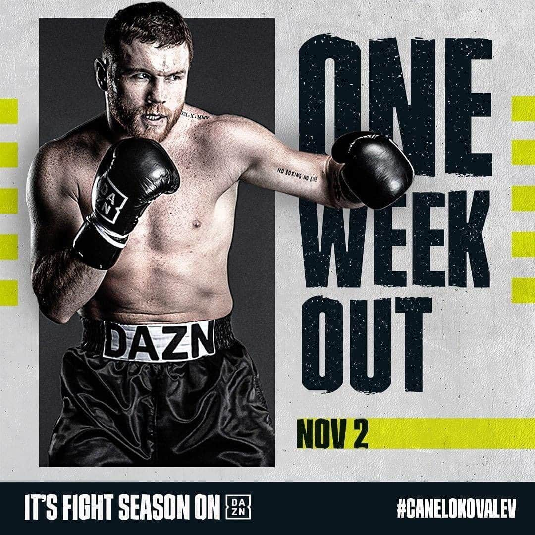 サウル・アルバレスさんのインスタグラム写真 - (サウル・アルバレスInstagram)「One. Week. Out. ⌛ #CaneloKovalev @dazn_usa」10月27日 12時02分 - canelo