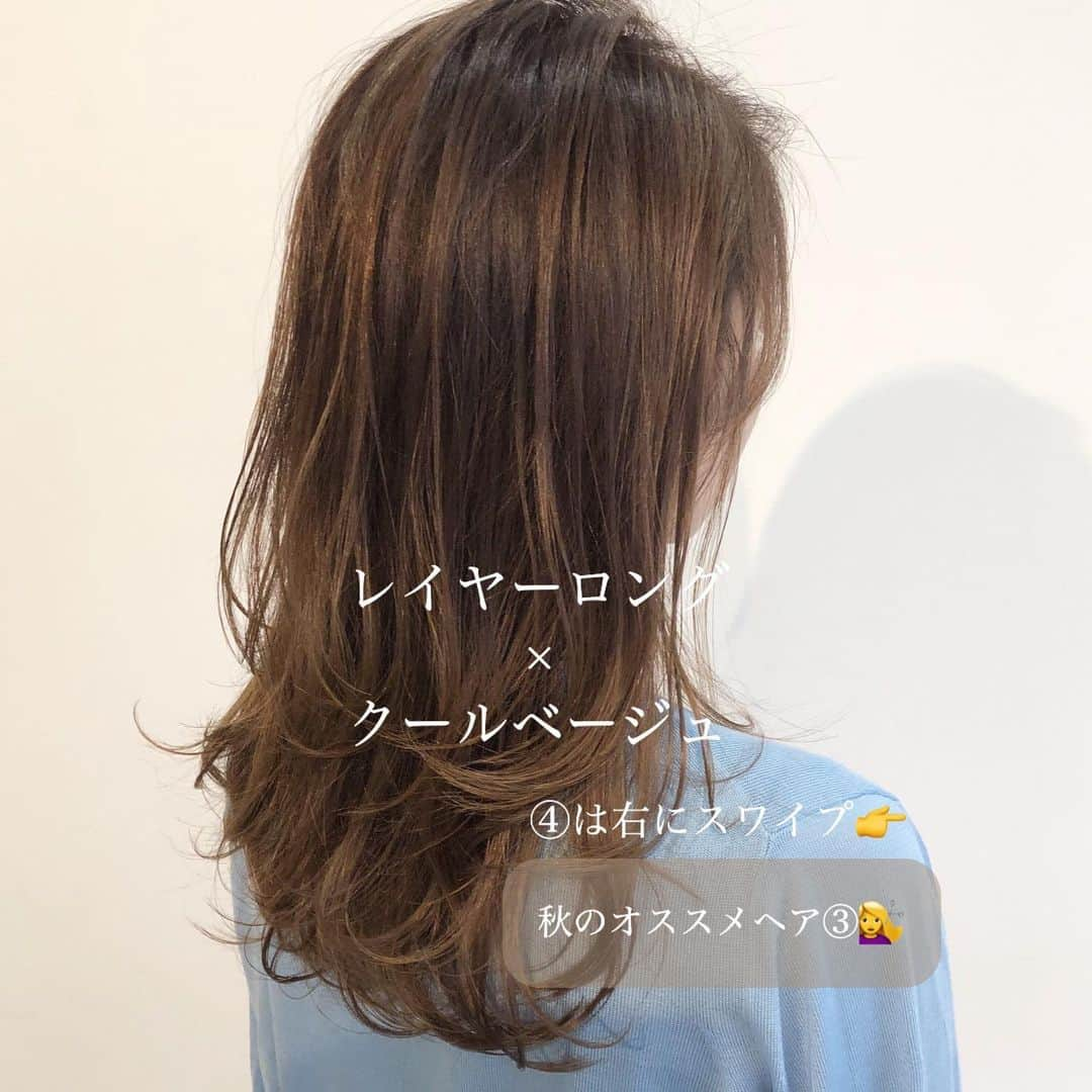 TWiGGY『mizunotoshirou』さんのインスタグラム写真 - (TWiGGY『mizunotoshirou』Instagram)「秋のオススメヘア4選💇‍♀️ 右にスワイプでどうぞ👉 ・ 保存してオーダーしてね☆ ・ ①ウルフカット×ナチュラルグレージュ ②エアリーボブ×イエローベージュ ③レイヤーロング×クールベージュ ④エアリーミディアム×ハイライトグレージュ ・ 10/29（火）〜31（木）は @courbe560530 勤務です。 ・ カラーカット、又はヘアカラーの入ったメニューはご指名頂けます♪顔周りのカットの違いで、朝のスタイリングが簡単になります。自分に似合うヘアスタイルがわからない方はご相談下さい。 ご予約お待ちしてます✂︎ ・ ホットペッパーでのご予約は公式アカウント【 @courbe560530 】のURLより☆ 電話予約も可能です。 TEL:089-989-7917 〒790-0848 愛媛県松山市道後喜多町8-24-2F ・ 目指せ『瞬間美より継続美』 美髪の女性が街に溢れますように💇‍♀️ ・ #美髪  #美髪クリニック #Courbe #クールブ  #美容室 #美容院 #美容師  #愛媛美容室 #愛媛美容室Courbe #愛媛美容室クールブ #松山美容室Courbe #松山美容室クールブ  #松山市美容室Courbe  #松山市美容室クールブ  #愛媛県 #愛媛  #松山市 #松山 #道後　 #アラサー #アラフォー #ヘアカラー  #カラー  #美髪カラー  #艶髪  #ヘアスタイル #グレージュ #イルミナカラー　 #アディクシー　 #ミズノ流カラー」10月27日 23時07分 - mizunotoshirou