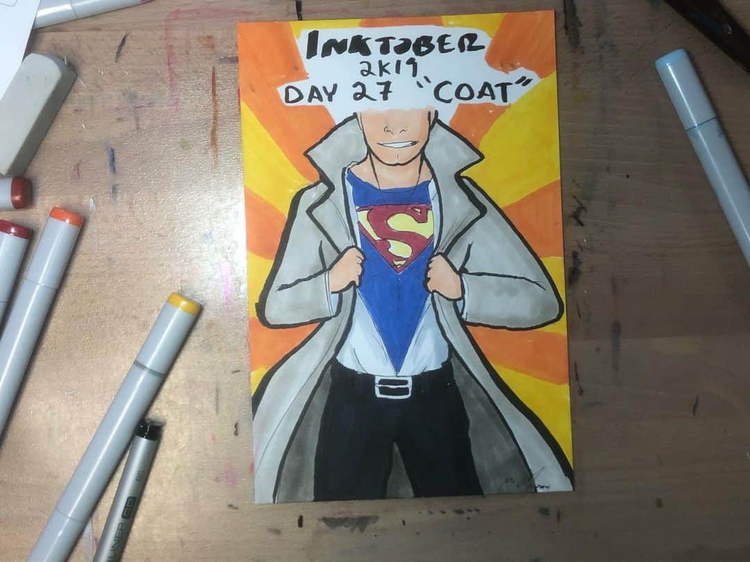 マックス・セットレージさんのインスタグラム写真 - (マックス・セットレージInstagram)「#inktober2k19 day 27 “Coat” featuring Superman! Suggested by @beccarinkmom」10月28日 1時07分 - max_settlage