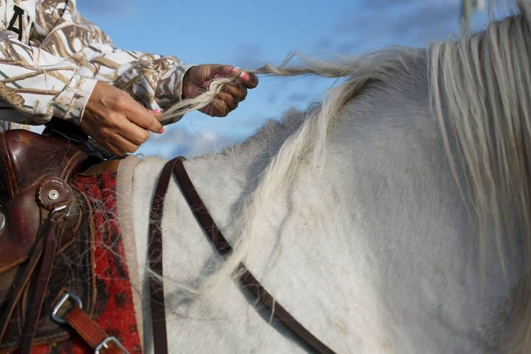 ナショナルジオグラフィックさんのインスタグラム写真 - (ナショナルジオグラフィックInstagram)「Photo by Amber Bracken @photobracken | Gwen Bourque untangles her horse's mane while riding in Buffalo Lake Métis Settlement, Alberta. Buffalo Lake is one of eight Alberta Métis settlements created in 1938 in response to activism by landless Métis, but it was largely unoccupied until 1951 because it was remote and difficult to access. To date, the settlements are the only constitutionally protected Métis land base in Canada. Métis are the descendants of European settlers and indigenous people but their culture is distinct from both groups. #metis #indigenousrights #horselife #outdoorwomen  Nat Geo is celebrating women who fearlessly push boundaries and inspire the next generation of changemakers. For a week, all of our posts and stories on @natgeo were photographed by women, about women. Use #NatGeoWomenofImpact to share how a woman in your life has empowered you.」10月28日 11時35分 - natgeo