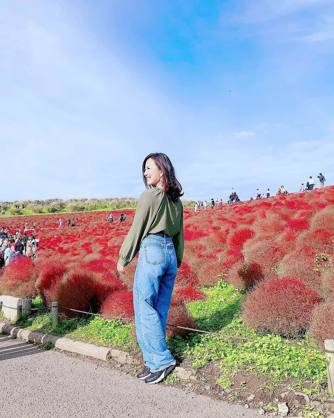 長嶺菜菜子さんのインスタグラム写真 - (長嶺菜菜子Instagram)「✈︎茨城観光  この色ってさ何色かね❓﻿ 赤ピンク❓﻿ 茶色❓﻿ ピンク紫❓﻿ ﻿ ﻿ 【コキア 色】ってネットで調べても出てこないぞ﻿ ﻿ ﻿ ﻿ これは﻿ コキア色にするしかないね🍁🍄﻿ ﻿ ﻿ ちなみに﻿ コキアは植物よ🌳﻿ 花ではなくて植物🌳﻿ ﻿ ﻿ 別名は﻿ ホウキグサ﻿ ﻿ ﻿ 箒🧹に似てるからなんだって﻿ フォロワーさんが教えてくれた😙🙌﻿ ﻿ ﻿ ﻿ ★------------------------------------------------☆﻿ #沖縄人 #うちなんちゅ﻿ #ちびーず家族 #チビ族﻿ #家族旅行 #家族女子旅﻿ #茨城県 #茨城県観光﻿ #ひたち #ひたち海浜公園 ﻿ #コキア #旅なな」10月28日 18時02分 - na7co0422