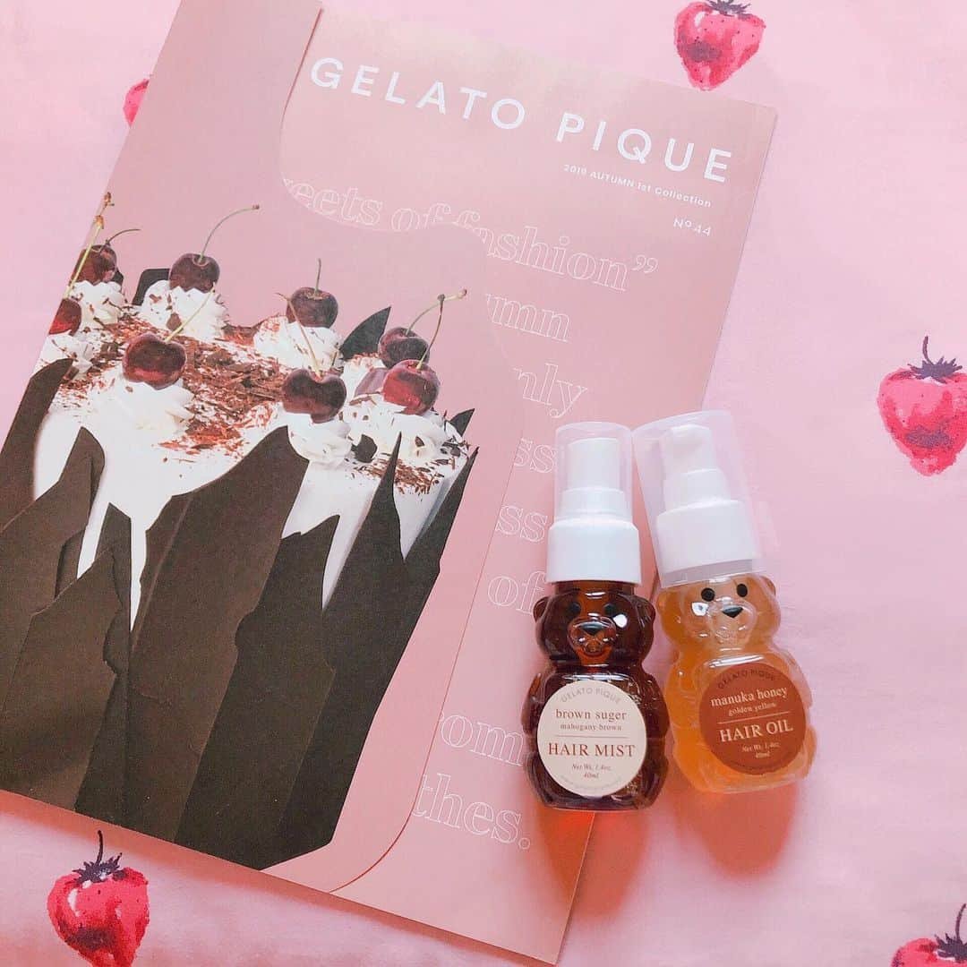 小野早稀のインスタグラム：「#gelatopique  ヘアオイル＆ヘアミスト  くまさんのハチミツ＆メープルみたいで可愛い…🐻」