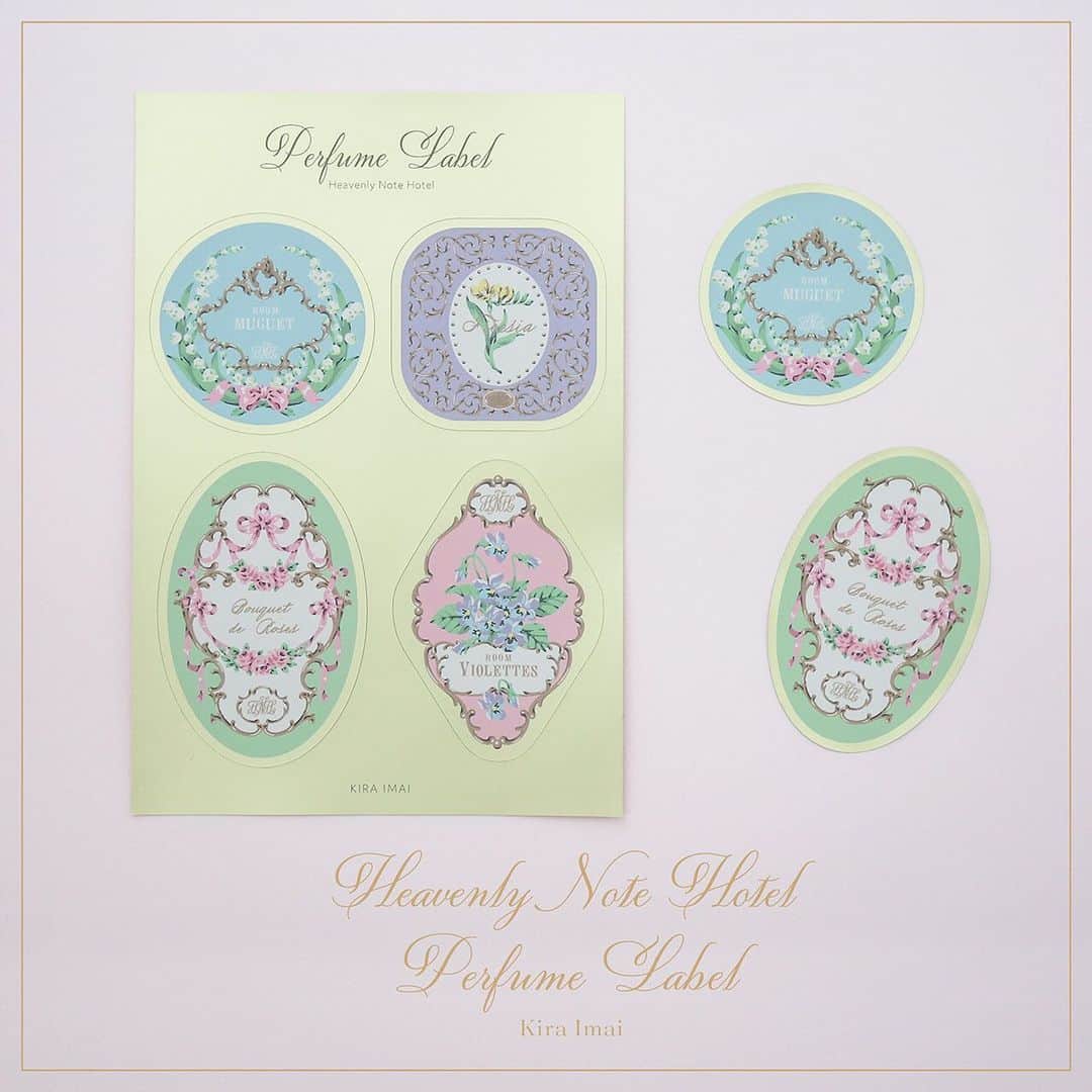 今井キラのインスタグラム：「𝒩ℯ𝓌﻿ Heavenly Note Hotel ﻿ Perfume Label﻿ ﻿ ゴールドの用紙を使用したパフュームラベル型のシール🗝﻿ ﻿ 今井キラ個展「Note」﻿ 2019年11月8日－12月1日﻿ 浅草橋 パラボリカ・ビス﻿ ＊火水休館﻿ ﻿ 🗝﻿ ﻿ 🗝﻿ ﻿ 🗝﻿ ﻿ #kiraimai #イラスト #イラストレーター #illustgram #イラストグラム #perfumelabel」