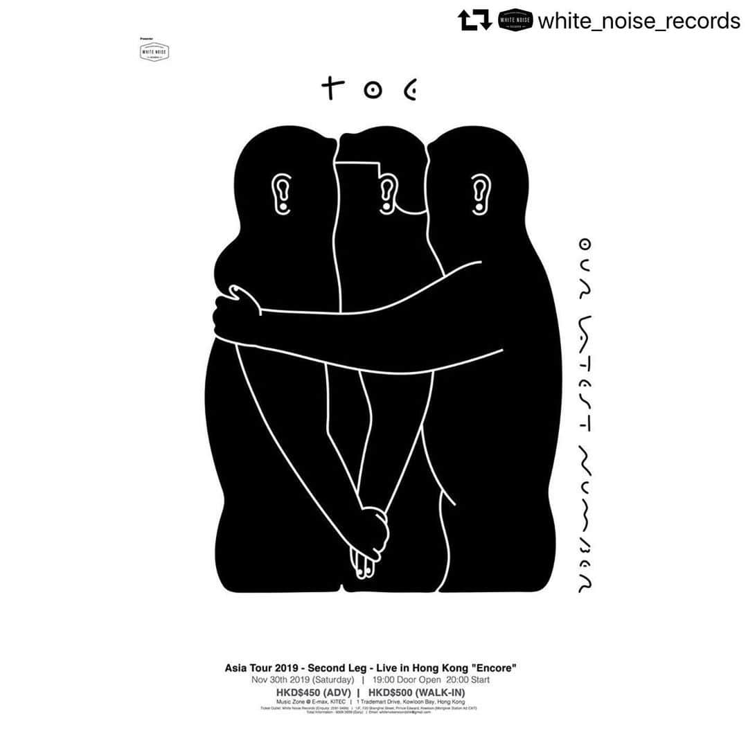 山嵜廣和のインスタグラム：「#repost @white_noise_records ・・・ [SHOW ANNOUNCEMENT]﻿ ﻿ toe OUR LATEST NUMBER  Asia Tour 2019 - Second Leg - Live in Hong Kong "Encore" ﻿ ﻿ 預售門票將喺30號 (星期三) 中午12點於 White Noise Records (實體飛) 與及 PUTYOURSELF.in (網上飛)公開發售 。﻿ ﻿ Advance ticket will be available for sales start from 12:00 noon on 30th at White Noise Records (Paper Ticket) and PUTYOURSELF.in (Online Ticket). ﻿ ﻿ =========================================﻿ ﻿ Date: Nov 30th 2019 (Saturday)﻿ Time: door open at 19:00, start at 20:00﻿ Venue:  Music Zone @ E-max, KITEC ﻿ Address: 1 Trademart Drive, Kowloon Bay, Hong Kong﻿ ﻿ Ticket Price: HKD$450 (ADV) / HKD$500 (WALK-IN)﻿ ﻿ Ticket Outlet:﻿ White Noise Records (Enquiry: 2591 0499)﻿ 九龍太子上海街720號1樓（旺角站A2出口）﻿ 1/F, 720 Shanghai Street, Prince Edward, Kowloon (Mongkok Station A2 EXIT)﻿ ﻿ Online:﻿ PUTYOURSELF.in ﻿ https://bit.ly/2BKi0I6﻿ ﻿ Total Information / 節目查詢: 2591 0499 / 9309 3659 ﻿ email: whitenoiserecordshk@gmail.com﻿ ﻿ #toe #toejapan #toeband #white_noise_records」
