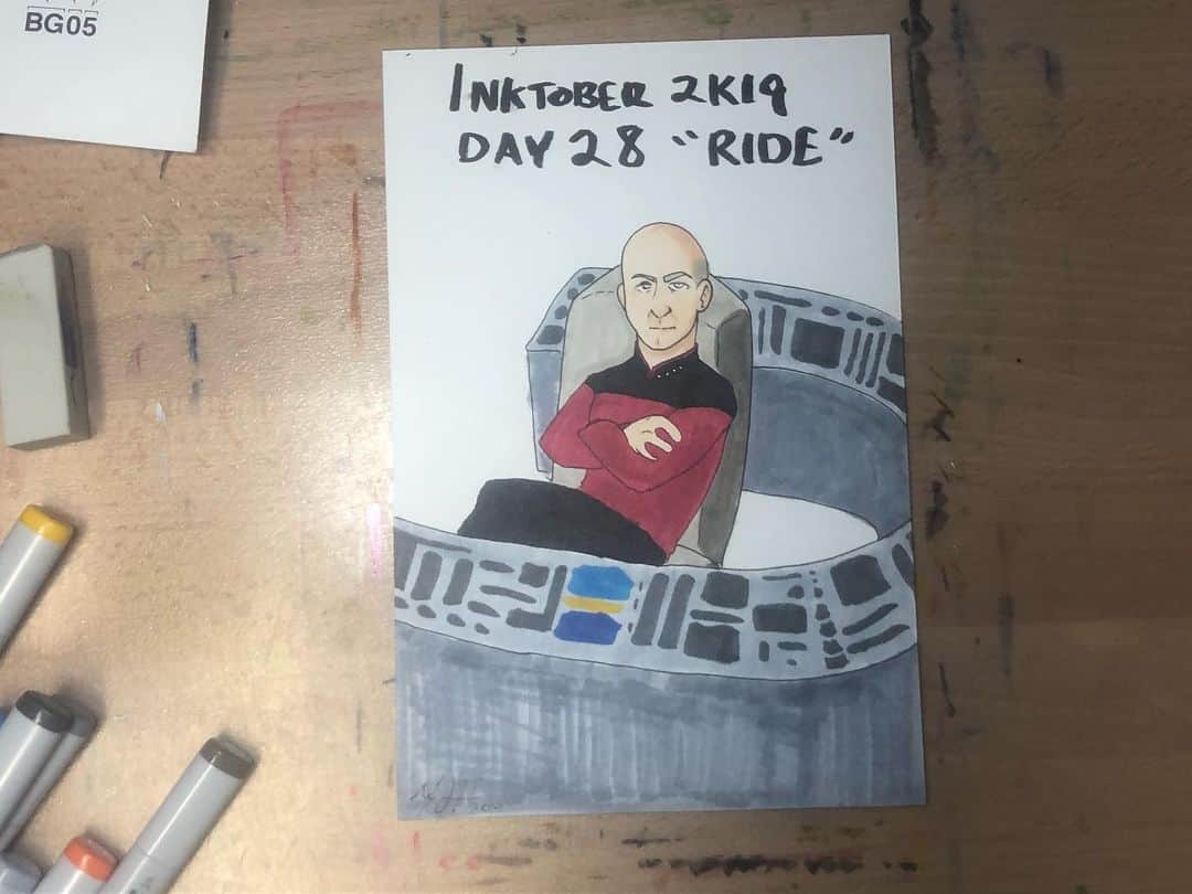マックス・セットレージのインスタグラム：「#inktober2k19 day 28 “Ride” featuring captain Picard! You know, because he has a pretty cool ride (I’m really trying I promise) suggested by @rachel_ruetz」
