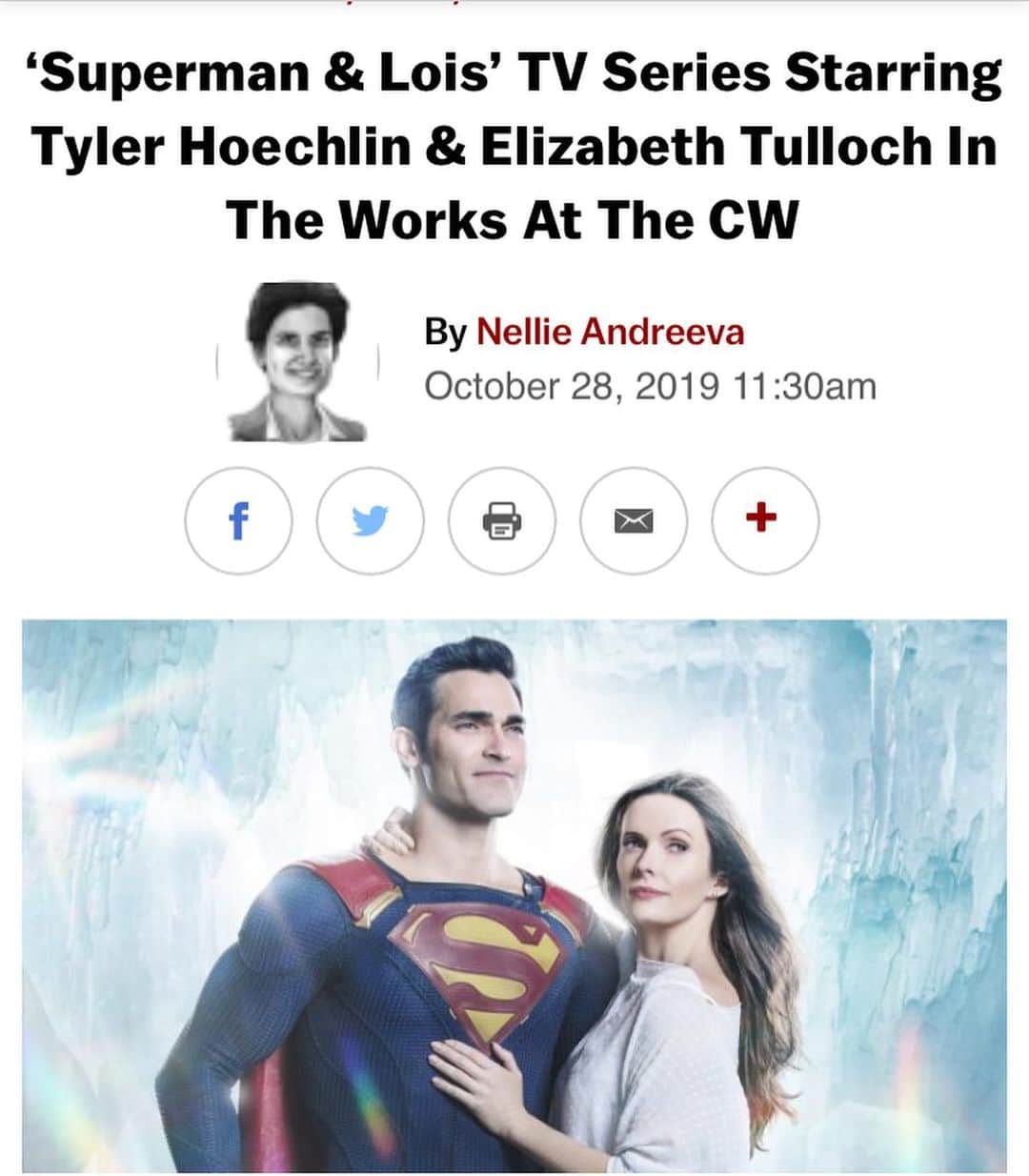 のインスタグラム：「@tylerhoechlin and I are so happy that we can finally talk about this project!!! I am so excited (thank you @warnerbrostv, @dccomics, @thecw, @gberlanti et al). Our incredible showrunner Todd Helbing is writing SUCH a riveting, unique, and poignant story for us. And I couldn’t ask for a better or more fun partner than Tyler 🎉  Also, in the interest of reiterating how much I LOVE playing #LoisLane, I’m reposting part of the blurb I wrote when I was first cast a year ago:  Excuse me while I fangirl for a moment:  When I started acting, one of my teachers asked me to watch the screen tests for the role of Lois Lane for 1978’s Superman. All of the actresses were terrific, but it was always clear to me why Margot Kidder won the role: she seemed lit from within, full of joie de vivre. Now, at a time when the noble profession of journalism feels under siege, it’s a privilege to join the club of actresses who have played the dogged reporter.  As far back as 1938 when she first appeared in Action Comics #1, Lois Lane has defied and subverted society’s expectations of how women should behave. She was portrayed as opinionated, inquisitive, and an unapologetically badass career woman at a time when many representations of women leaned more towards meek and demure.  One of the reasons the character has remained so compelling for the last 80 years is that she has all these formidable, strong-willed qualities, but she’s also vulnerable, romantic, and feminine.  A truly modern woman. ❤️」