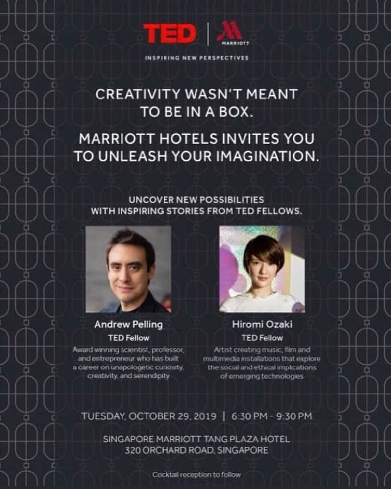 スプツニ子!さんのインスタグラム写真 - (スプツニ子!Instagram)「I will be speaking this evening (10/29) in Singapore at Marriott Hotel Tang Plaza for the TED Salon.  Please let me know if you would like to be on the guest list and hear the talk (first come first serve) info@sputniko.com」10月29日 7時37分 - 5putniko