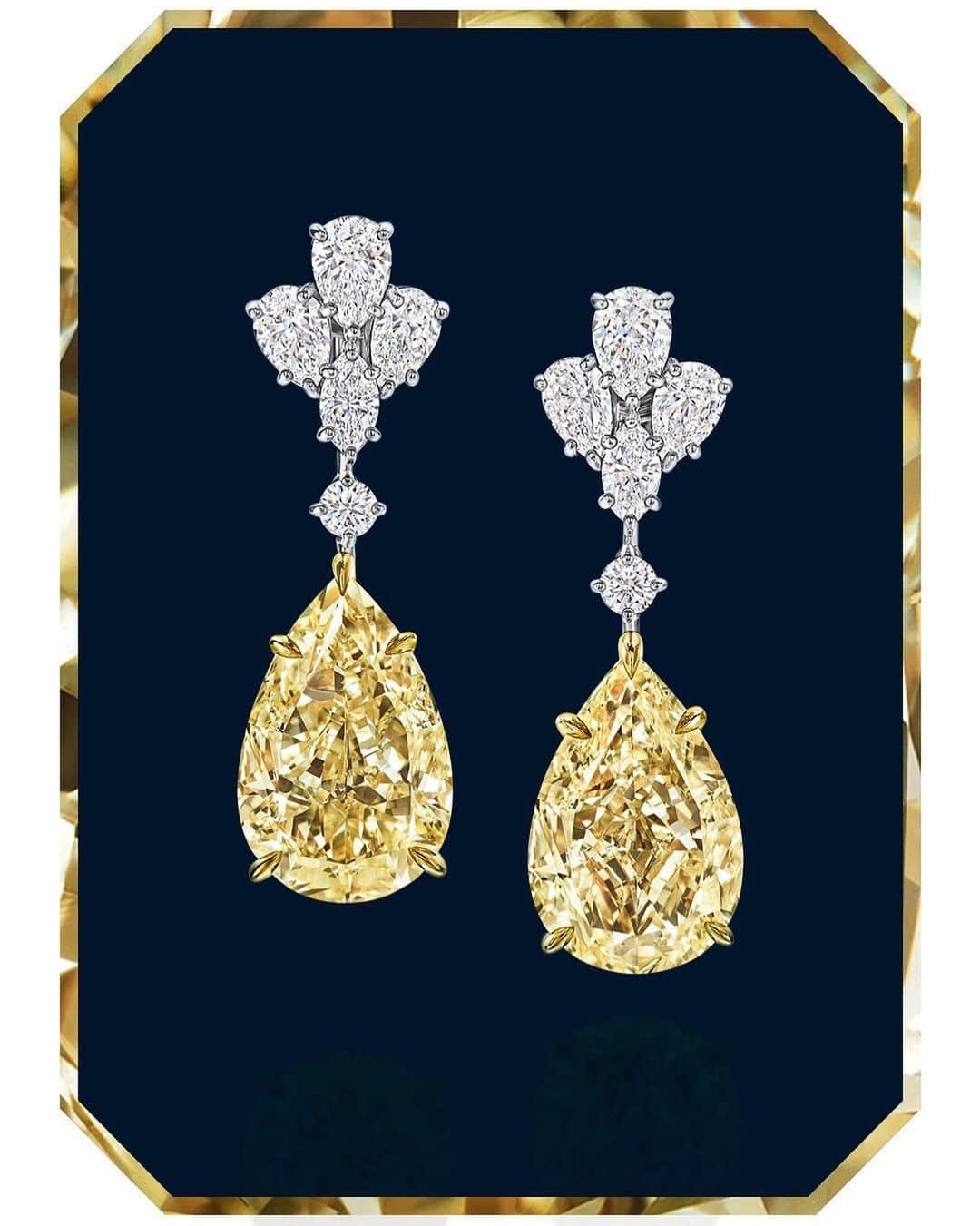 ハリー・ウィンストンさんのインスタグラム写真 - (ハリー・ウィンストンInstagram)「Two of a kind. Not one, but two, incredibly rare Fancy Yellow pear-shaped #diamonds both weighing just over 10 carats each unite in jewels of peerless perfection. Uncover more unrivaled gems by tapping the link in bio. #HarryWinston #HighJewelry」10月29日 20時51分 - harrywinston