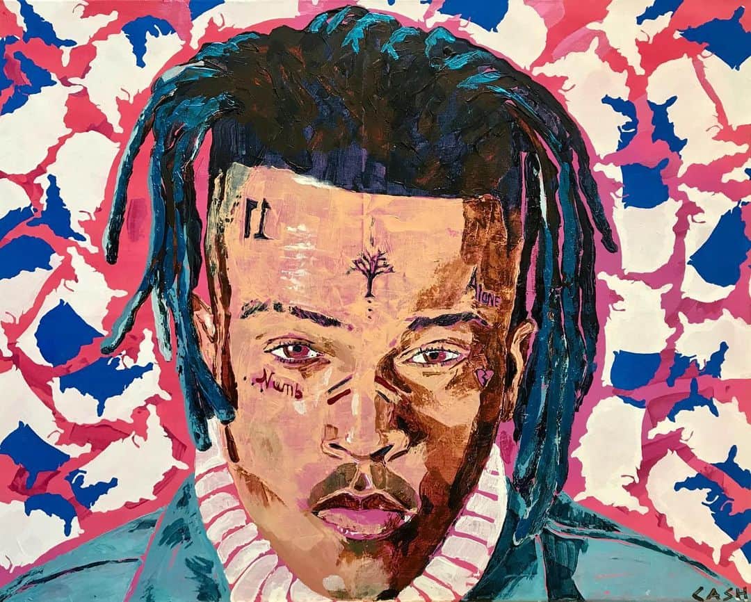 CASH（Carl Anders Sven Hultin）のインスタグラム：「XXX Tentacion (80cm x 100cm) ⚡️🎨🎼 RIP 🙏🏽 #xxxtentation #portrait #painting #art #artbycash #music #rip #rap #usa #america」