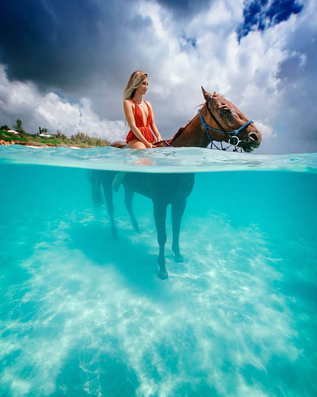 サシャ・カリスさんのインスタグラム写真 - (サシャ・カリスInstagram)「Found a new friend 😉 Tag someone you would take underwater horseback riding 😍🐴 📸 @elenakalis」10月30日 0時14分 - _bahamasgirl_