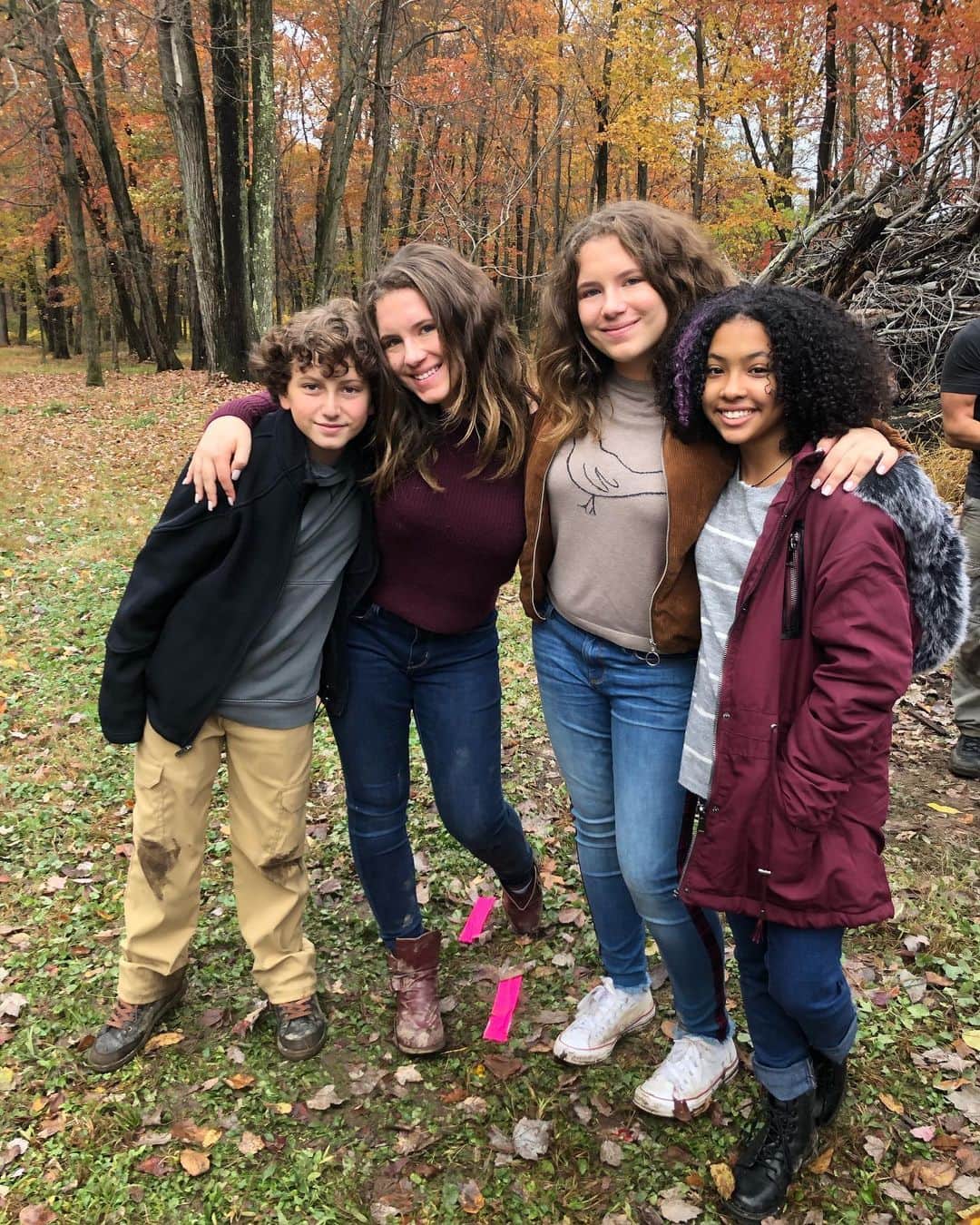 オーガスト・マトゥーロのインスタグラム：「Filming @slapfacefilm in the woods with Bianca, Chiara, Mirabelle, a black racer, a wolf spider, and a monster that lurks somewhere in the trees. #SlapfaceFilm」