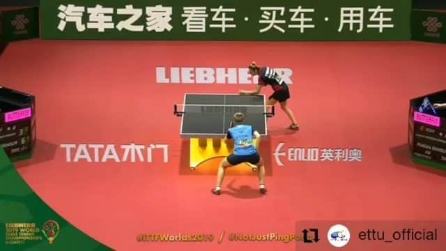 マチルダ・エコームのインスタグラム：「Throwback to #ittfworlds2019 in #budapest against @dodean_daniela 💪🥳🏓 #pingpong #tabletennis @ittfworld @ettu_official」