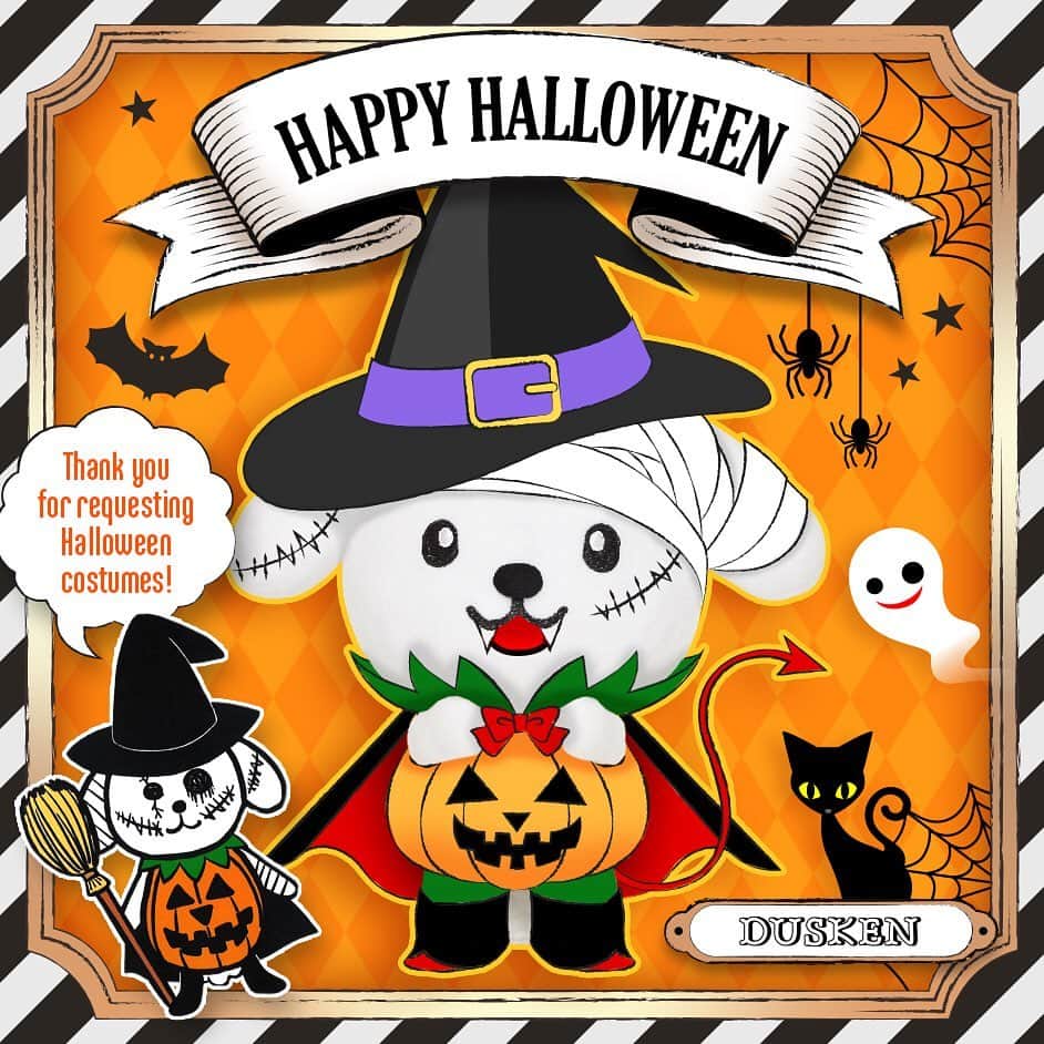 のインスタグラム：「「ダス犬 ハロウィン仮装アイディア募集キャンペーン」にご応募いただきありがとうございました！ 多数のご応募の中からダス犬の仮装が決定しました！ ・ ハッピーハロウィン！ダス犬は魔女＆ドラキュラ＆ジャック・オー・ランタン！ハロウィンの魅力がたっぷり詰まったコスチュームに変身！ #リクエストどうもありがとう #お菓子くれなきゃいたずらするぞ #みんなは何に変身するのかな」