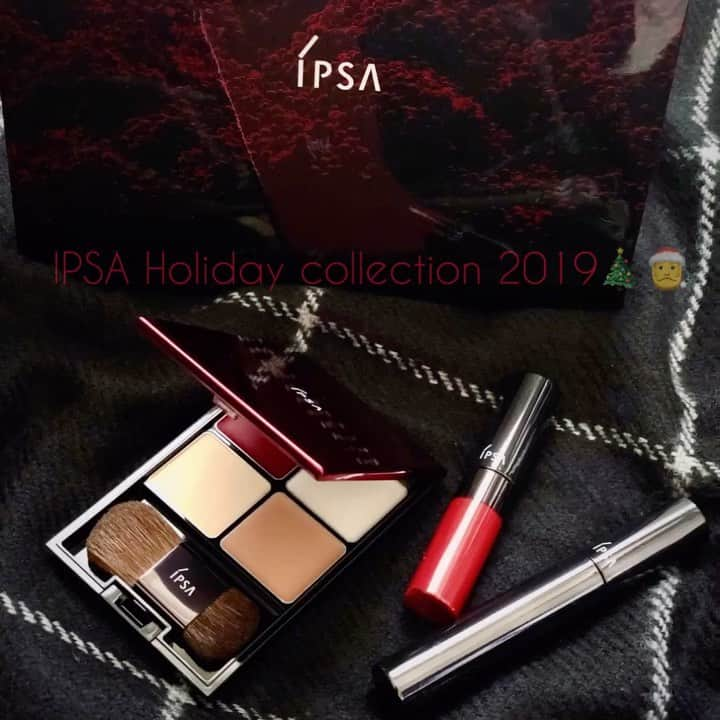 花岡維生のインスタグラム：「〝IPSA Holiday collection2019💄〟 大好きなイプサのクリスマスコフレを、ひと足早くお試しさせていただきました😆🎄✨ いつも愛用しているフェイスカラーパレットは、なんと新しい練り質感✨ 中でもハイライトカラーがしっとり自然な光とツヤ感で、水面のようにみずみずしく光を反射してくれる感じで、特に好きです😊💕 なんといってもこれ一つでメイク直しが出来て便利だし、赤のケースが可愛い😭❤️ マスカラもさりげなく赤みをプラスしてくれて、オシャレ度をアップしてくれます✨ リップもとても使いやすい大人の赤です😍❤️ #ipsa #イプサ #クリスマスコフレ #holidaycollection #holidaycollection2019 #cosmetics #makeupvideos #makeup #ホリデーコレクション2019 #ホリデーコレクション #コスメ #コスメ好きさんと繋がりたい #メイク研究 #メイク動画 #pr #肩あきトップス #肩あきニット」