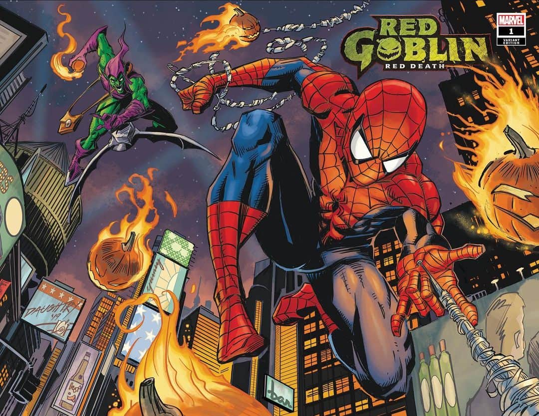 クリス・ドートリーのインスタグラム：「Heeeeyyyy!!!!! Go pick up my new @marvel Red Goblin : Red Death #1 wraparound cover at your local comic book store today on #NCBD ! Pencils by me, Ink’s by @rongarneyart and colors by #davestewart #marvel #redgoblin #spiderman #wraparound」
