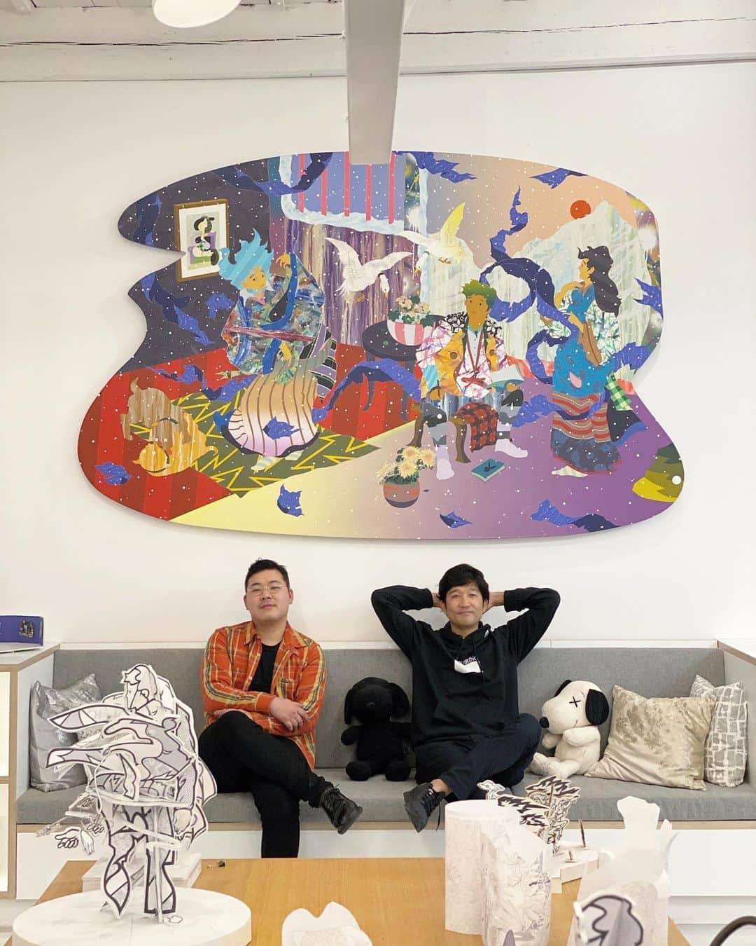 松山智一のインスタグラム：「Studio visit with @yukimasaida  日本からジャイアンみたいな、弟みたいな画家 井田が数日NYに戻ってきた。」