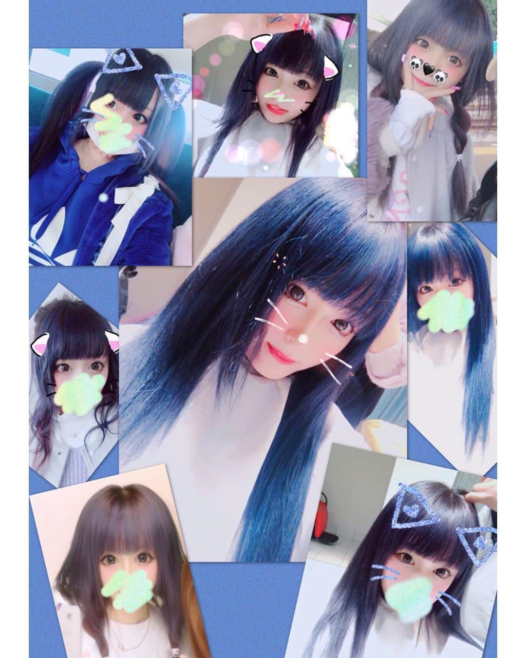 のインスタグラム：「💙ブルー💙 🐭グレー🐭 🌈ワンカラーいがい🌈 たてはんぶんの パープルとぴんくのツートンしてるぅ😂w なつかしい😂 轟きゅんがすきでツートン してみたかったときだぁ❤️💙❤️💙(┛'-')┛=❄🔥❄ こーやってみかえしたら グリーン💚オレンジ🧡とかいがいゎ だいたいやりつくしてますなぁ🐥 けっきょくおでゎなにいろが いーんだろぉか。！？🐥 #はでがみ #ブルーヘアー #グレーヘア #派手髪 #青髪 #ツートンカラー #bluehair #grayhair #doublecolorhair」
