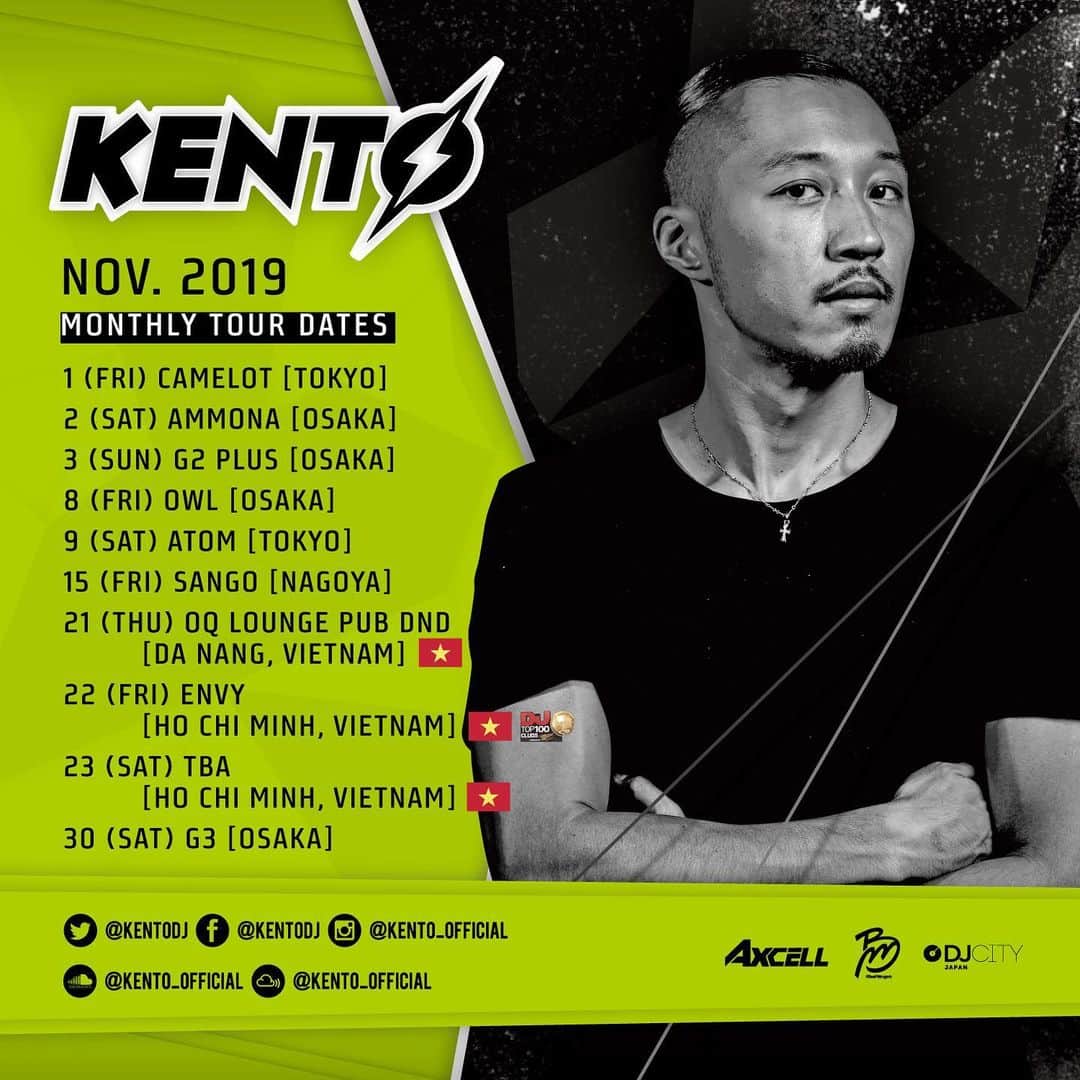 KENTOのインスタグラム：「⚡️ 𝐍 𝐎 𝐕 𝐄 𝐌 𝐁 𝐄 𝐑 ⚡️ #KENTØ #DJKENTØ #kento #djkento #tourdate #dj #djtour #djlife #djstyle #internationaldj #djcity #djcityjapan #sgdntwk #genrebndr #beepmmgmt #pioneerdj #sgartistsmanagement #axcell #weareaxcell」