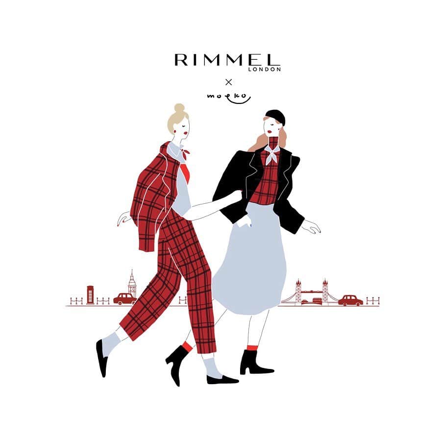 のインスタグラム：「🇬🇧告知🇬🇧 明日11/1に、RIMMEL×moekoコラボ限定パッケージのコスメが発売されます💄 ㅤㅤㅤㅤㅤㅤㅤㅤㅤㅤㅤㅤㅤ ロンドン発のコスメブランドということで、 仲良しロンドンガールがテーマ👭 2つ合わせると1つのデザインになる ニコイチコスメとして描かせていただきました☺︎ お揃いやプレゼントにもおすすめです◎ 外箱には仕掛けがあるので店頭でチェックしてください〜！ ㅤㅤㅤㅤㅤㅤㅤㅤㅤㅤㅤㅤㅤ ☑︎ショコラスイートアイズ MO 015、002 ☑︎マシュマロリップスティック MO 015、029 ㅤㅤㅤㅤㅤㅤㅤㅤㅤㅤㅤㅤㅤ 数量限定です🇬🇧 詳しくはリンメル公式HPへ☺︎ よろしくお願いします〜！ #RIMMEL #リンメル #ショコラスウィートアイズ  #マシュマロルックリップスティック」