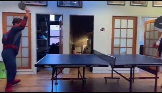 のインスタグラム：「Spider-Man dressed as Spider-Man for #Halloween playing #TableTennis!!! 🎃🏓🤩 🎥 @dougliman」