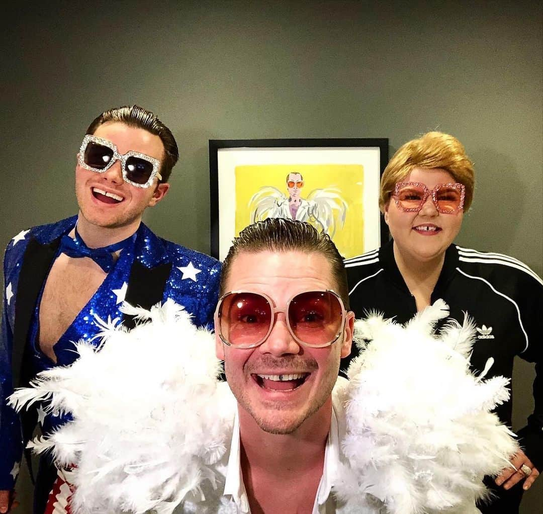 クリス・コルファーのインスタグラム：「10/31/19 @chriscolfer via IG & Twitter  Happy Halloween! It’s a good year to celebrate the Rocketman. We love you @eltonjohn !!! 🎃 . . . . . . . . . . . . . . . . . . .  #QOTD: How did you celebrate Halloween this year? Did you dress up? — Neither sadly, to busy with moving - - - #chriscolfer #willsherrod #ashleyfink #happyhalloween #halloween #costumes #eltonjohn」