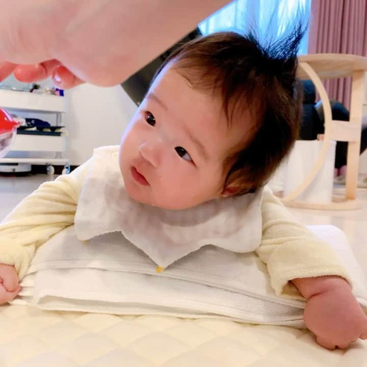 しほの涼さんのインスタグラム写真 しほの涼instagram 寝返りまだだけど うつ伏せが上手に出来てます いつもと視野が違うから娘も嬉しそう あと このピチョンくんみたいに立った髪の毛 私達夫婦は可愛くて仕方ないんですが インスタ見てくださってる方も