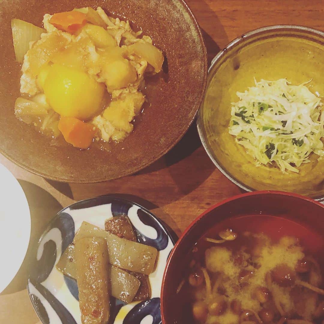 ひうらさとるのインスタグラム：「肉じゃがを勝間和代さんおススメの「野菜をホットクックで蒸す、豚肉は別にヘルシオでソフト蒸し、加熱後二つを和えて、醤油で味付け」の方法でめちゃくちゃ美味しくできた！ 玉ねぎの甘みで砂糖要らずだし、お肉も煮すぎてないので柔らか。 いやー、さすがロジカルだわー。 #勝間和代　さん #ロジカルクッキング」