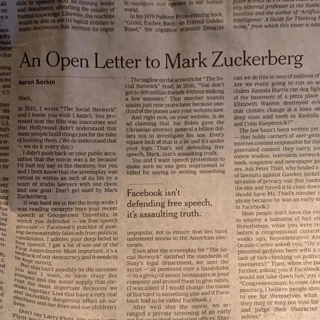 マイケル・キートンさんのインスタグラム写真 - (マイケル・キートンInstagram)「NYTimes editorial- today, Nov 1. This is GREAT and I’m proud to say that in a few weeks I will be working with Aaron S!」11月2日 8時08分 - michaelkeatondouglas