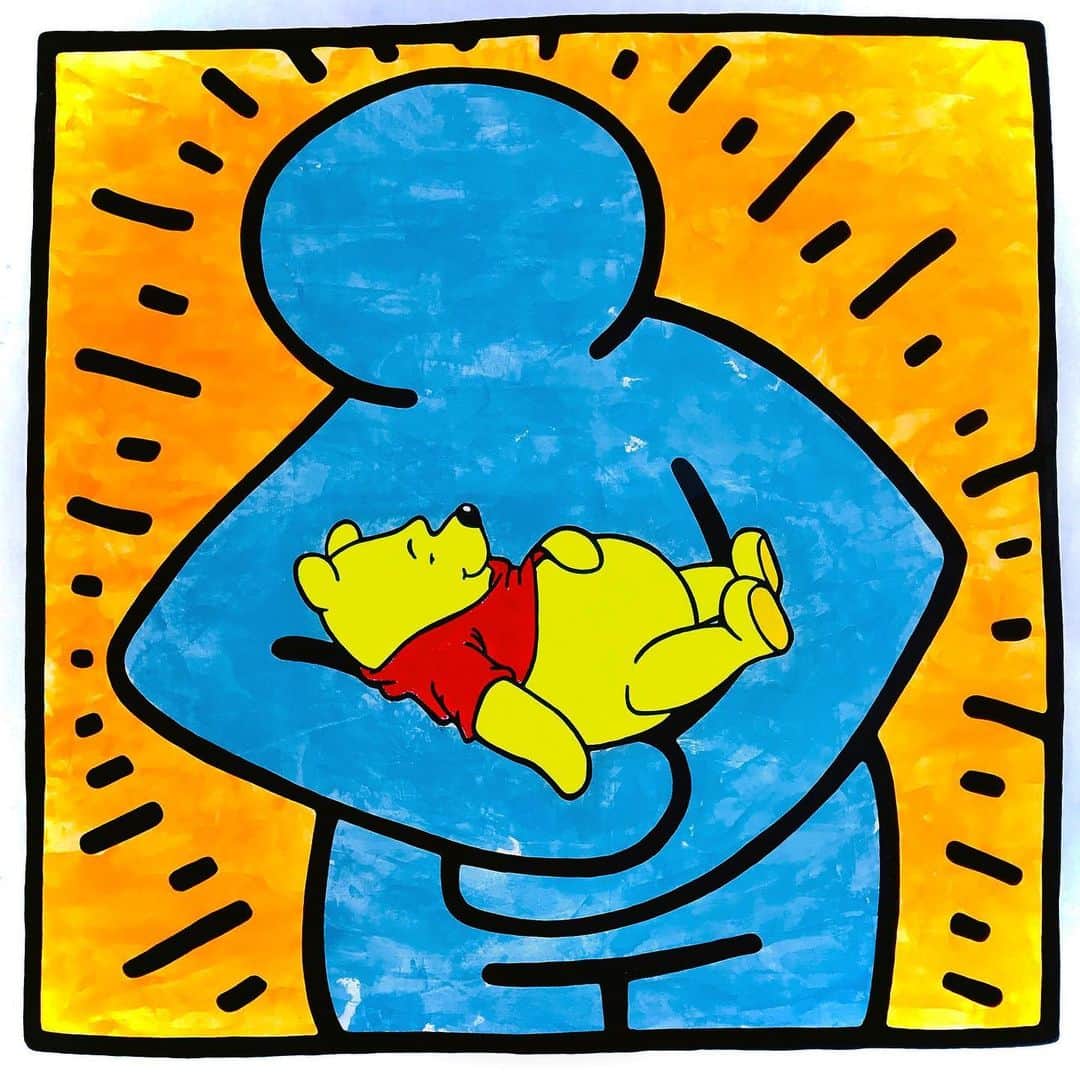 LOOTONEのインスタグラム：「LOOTONE Parody Artwrok 2019 "Keith Haring & Pooh"  Size  50cm X 50cm」