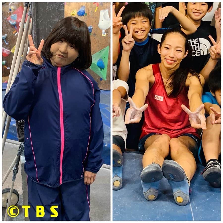 野口啓代のインスタグラム：「#体育会tv をご覧になって下さったみなさん、ありがとうございます😊📺✨* * 夢サプライズで人生初の特殊メイクで子供達にドッキリ‼️させてもらいました〜🤪💥💥* * のぐ”ちあき”よ→ちあきちゃん🧒🏻 初心者演技からのネタバレ、すっごく楽しかったです😍❤️* * 衣装の中にたくさんの肉衣を着ていたので重くて、暑くて🥵💦マスク取れそうで抑えてたら口の周りチョークだらけになっちゃうし•••顔面崩壊しちゃうし•••放送事故みたいになっちゃって面白すぎました🤣🤣* * いろはちゃん、そして子供達に夢(笑い?)を与えられる企画に出演することが出来て嬉しいです🎀💕」