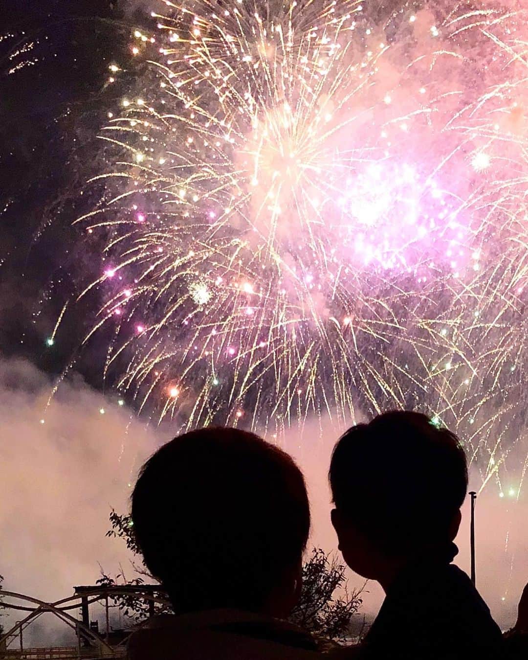 安井レイのインスタグラム：「昨日親友ちゃんと家族で 花火を見にハウステンボスへ❤️ 👦🏻は望遠鏡で花火見てました。 目で見たほうがきっと綺麗だよ😂笑」
