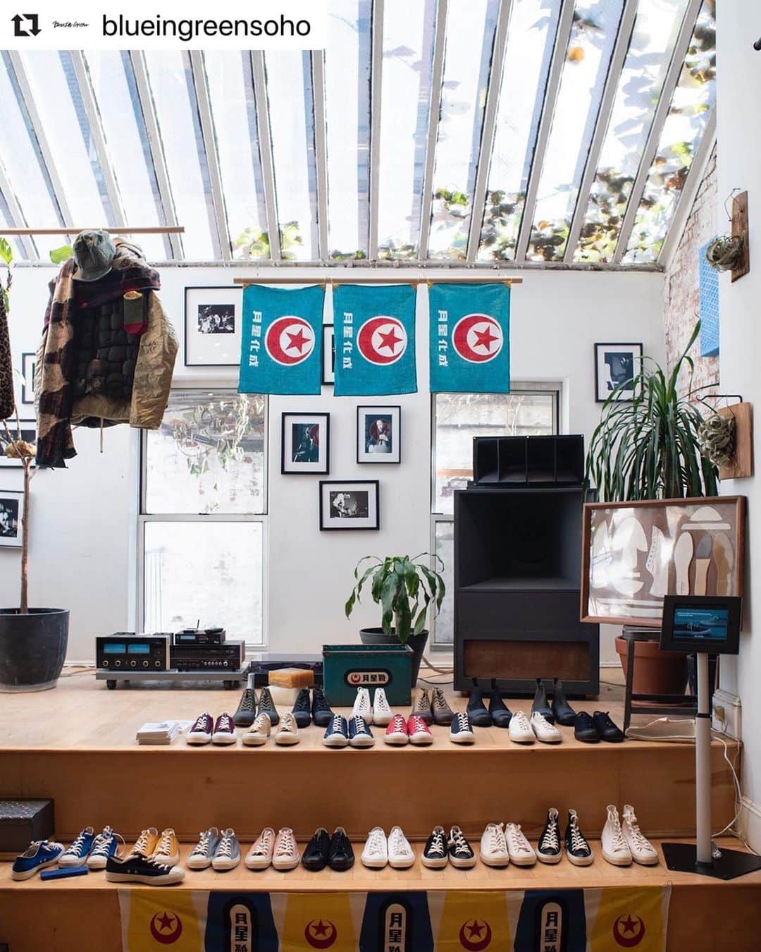 MOONSTARのインスタグラム：「#Repost @blueingreensoho ・・・ The Moonstar Pop-Up is officially up and running and will be here through the end of December. Stop by and check it out in person!  #blueingreensoho #moonstar #madeinkurume #madeinjapan #menswear #newyork #blueingreen」