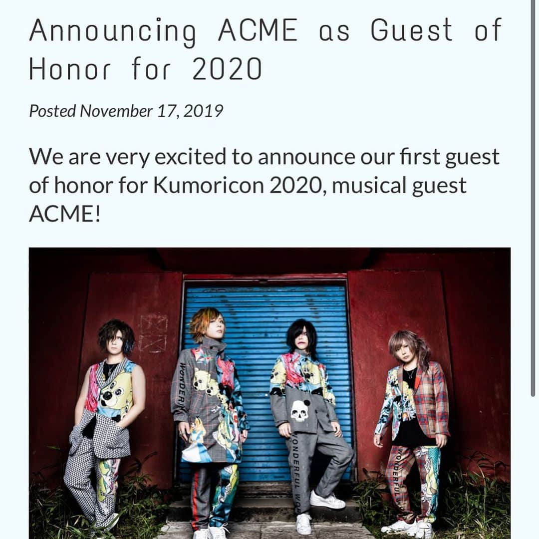 CHISA さんのインスタグラム写真 - (CHISA Instagram)「We’re so excited to announce that we’ll be performing in Portland next year at Kumoricon, November 6-8, 2020! #kumoricon  https://www.kumoricon.org/?p=6511」11月18日 11時47分 - acme_chisa