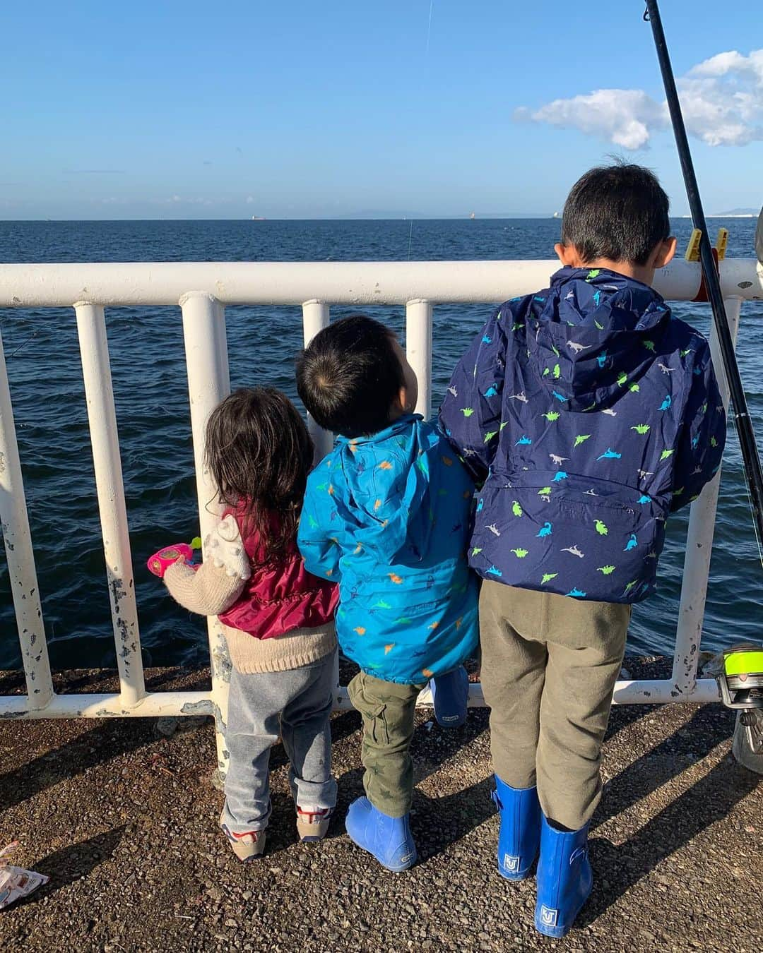 池辺愛さんのインスタグラム写真 - (池辺愛Instagram)「魚釣り🎣 甥っ子2人は大興奮中😆 娘は「じゃあそろそろおうちかえろっか？」って😂 糸を垂らして約2時間。 何度かひいたけど（2枚目はその瞬間！）まだなーんにも😅 でも！！！ 3.5キロのブリを釣り上げた人がいた😳😳😳 甥っ子が「ぼくもぜったいアレを釣る！！」って😅 ・ ・ ・ 長い1日になりそうです☺️ ・ ・ ・ #魚釣り #海釣り #釣り #南港 #南港魚釣り園 #娘 #2歳9ヶ月 #甥っ子 #いとこ」11月4日 8時20分 - aiikebe