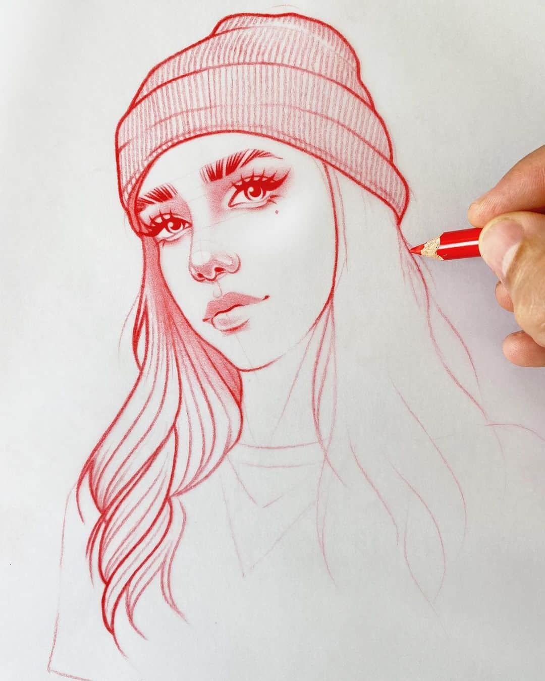 Rik Leeさんのインスタグラム写真 - (Rik LeeInstagram)「Beanie babe. Sketch in progress. . #riklee #illustration #art #sketch #workinprogress #wip #portrait #pencildrawing #beanie #babe #tattoo」11月4日 10時27分 - rikleeillustration