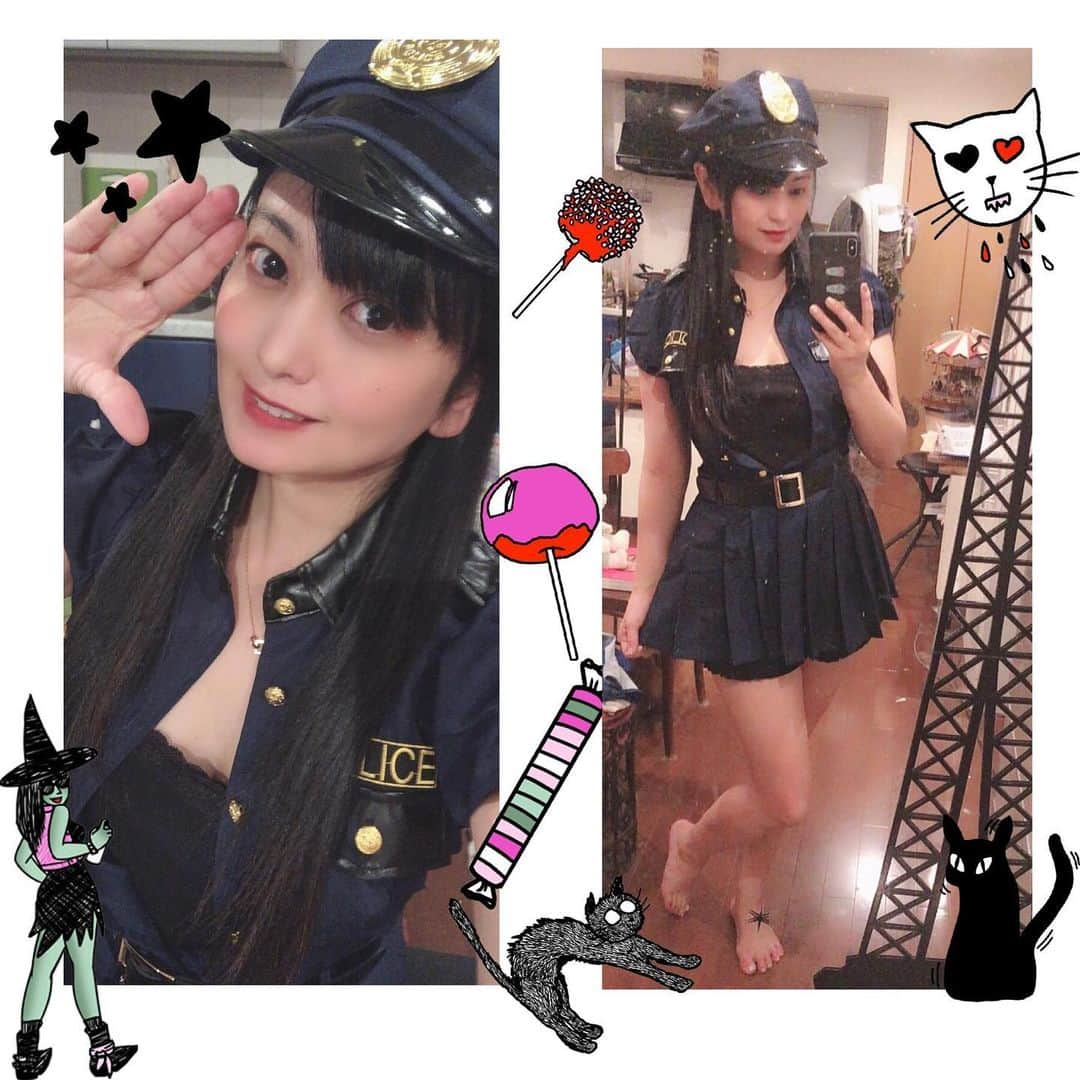 脊山麻理子のインスタグラム：「今年のハロウィンはポリスになりました🎃サイズ小さくてかなり短いし、ボタンしまらない笑笑　#ハロウィン　#ポリス　#ポリスコスプレ #POLICE #ハロウィン仮装　#ハロウィン2019」