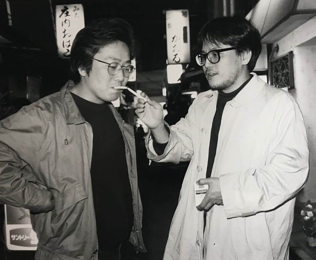 江口寿史のインスタグラム：「1990年頃の大友さんとおれ。「老人Z」作ってる頃。」