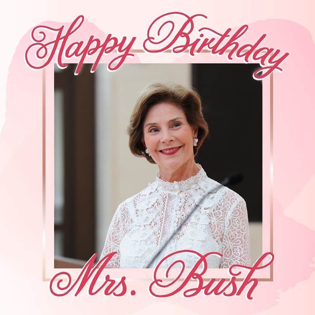 ジョージ・H・W・ブッシュのインスタグラム：「Wishing my lovely bride @laurawbush a happy birthday today… and a happy anniversary tomorrow.  I’m a lucky man. ⠀ ⠀ ⠀ ⠀ ⠀ ⠀ ⠀ ⠀ ⠀ ⠀ ⠀ ⠀ ⠀#repost @thebushcenter Happy birthday, Mrs. @laurawbush! 🎉🎂 Today, we are celebrating Mrs. Bush and the countless lives she has touched through her meaningful work. Leave your birthday wishes for her via the link in our bio.」