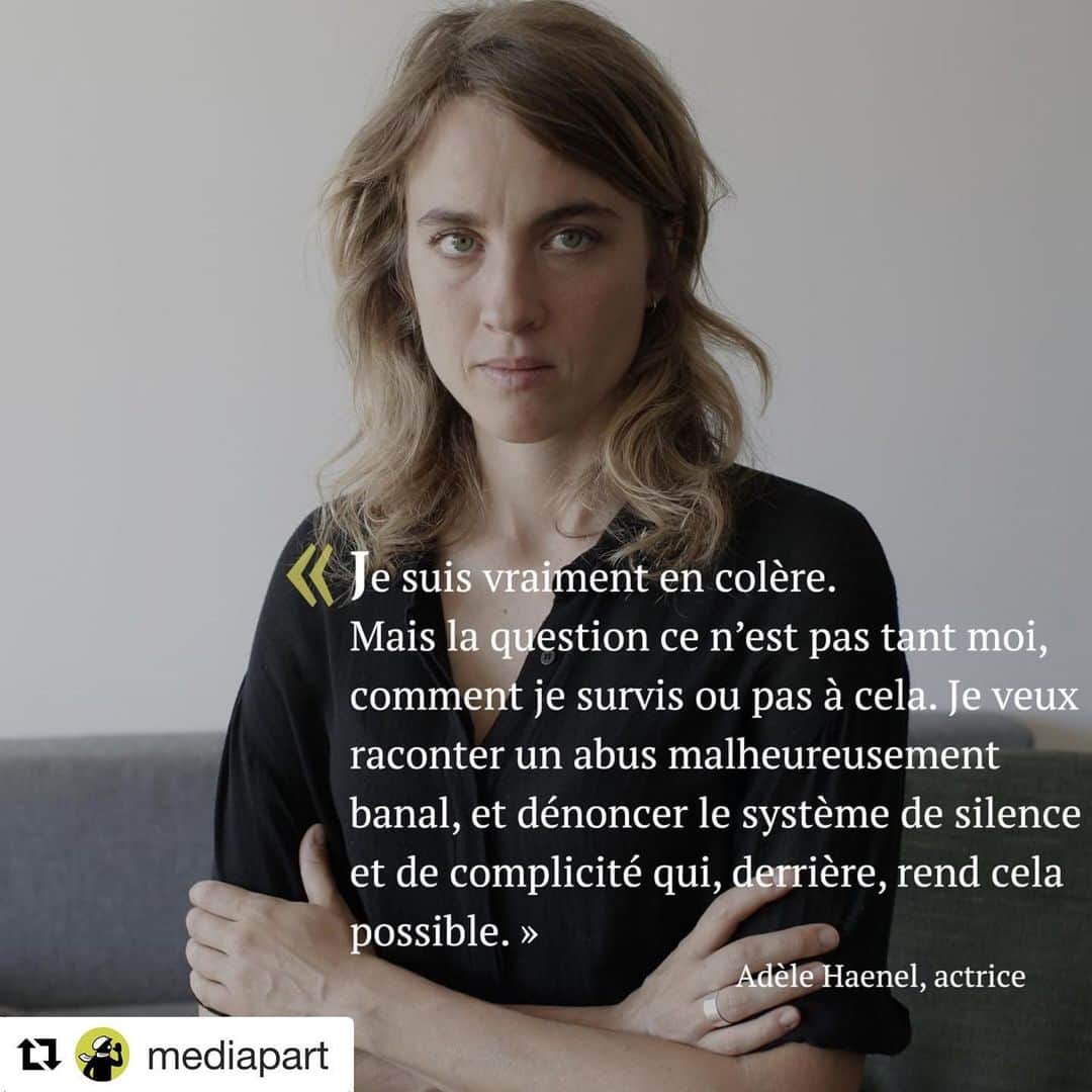エマニュエル・ベアールのインスタグラム：「@mediapart  #repost  merci de votre parole chère @adelehaenel .....Casser briser détruire déchirer ce putain de silence ... #metoo si vous n’êtes pas abonnés vous pouvez l’écouter sur #youtube  il y est en intégral #adelehaenel」