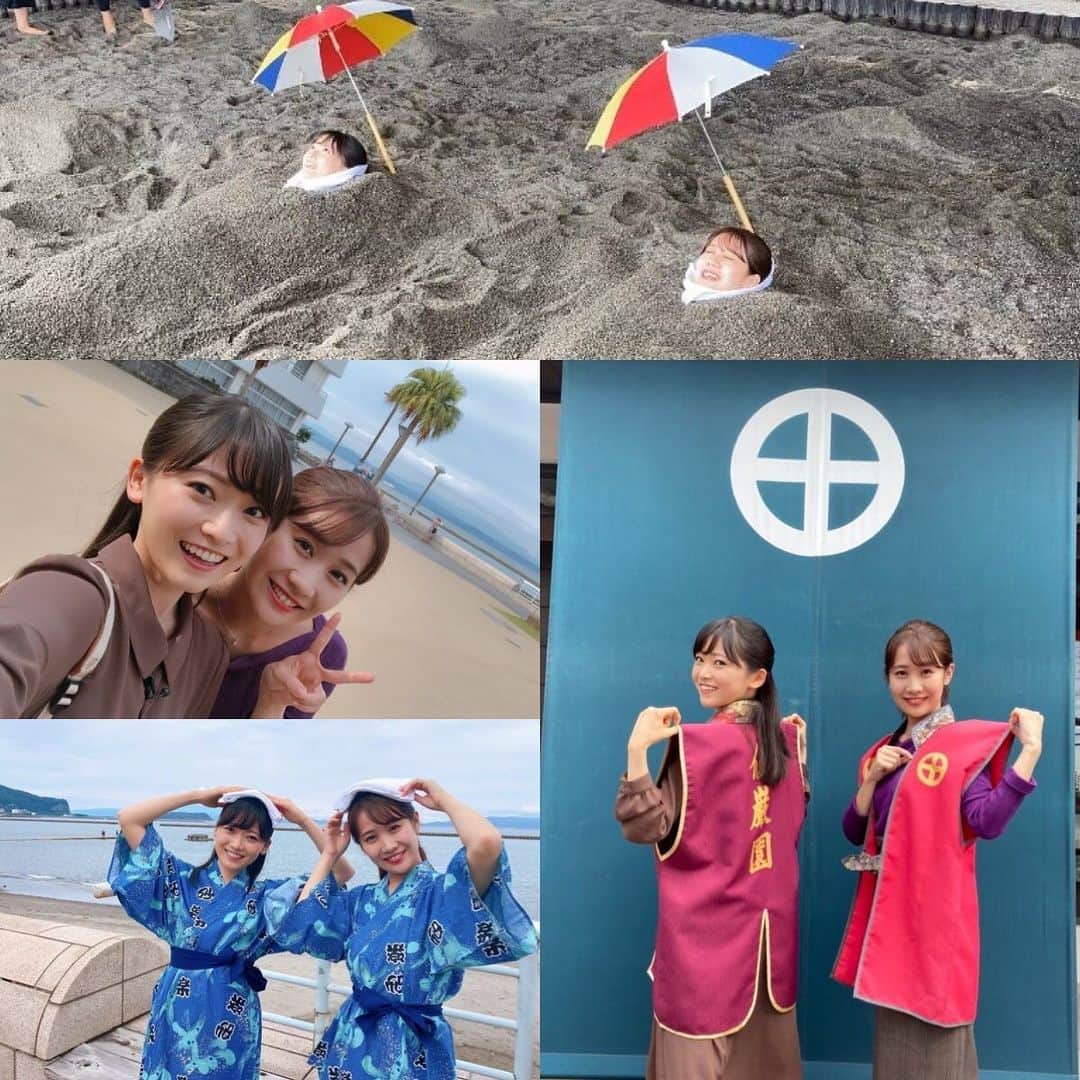 のインスタグラム：「グルメ以外も満喫した鹿児島😤 #砂むし温泉 気持ちよかった〜♨️ 代謝が悪いので私がポカポカするのは珍しいです！！ ・ 名勝#仙巌園 島津斉彬が築いた歴史的建造物や貴重な史跡を見学できます. 世が世なら島津アナはプリンセス👸 隣接する#鶴嶺神社 には身も心も美しい#亀寿姫 が祭られていて、参拝すると美人になれると言われています✨ ・ 砂むし会館#砂楽 #指宿 名物「砂むし温泉」を体験しました. 潮騒を聞きながらミネラルが含まれた砂でぽっかぽかに…とっても癒されます🏖 ・ #スカイマーク で行く！日帰り鹿児島女子旅✈️ 焼酎ドレッシングセットは島津アナが、黒豚グルメカップは私が、#ブランシェかごしままちの駅 にてチョイスしました🐖 ・ #島津咲苗 アナウンサー#ドデスカ！#鹿児島 #鹿児島旅行 #メーテレ #アナウンサー #メーテレアナウンサー #名古屋テレビ #鹿児島グルメ #南雲穂波」