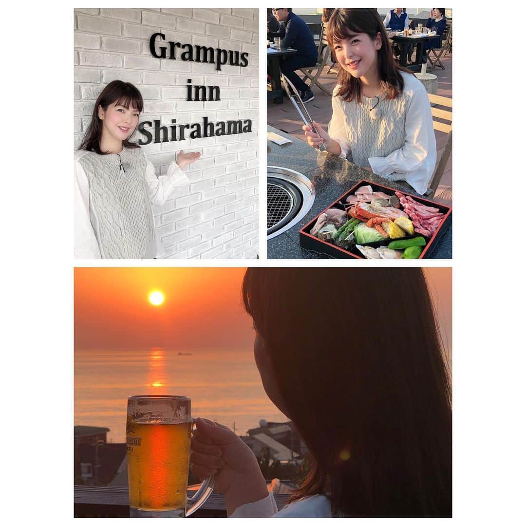 倉窪莉沙のインスタグラム：「* 久しぶりのテレビ和歌山「街ネタ和歌山」のロケは、アウトドア派にぴったりのアクティビティホテル『グランパスinn白浜』へ行ってきました！すばらしい景色を眺めながらのバーベキュー😋海に沈む夕陽✨仕事だということを忘れてしまうくらい最高に幸せなひと時を過ごさせていただきました💕家族や友人との思い出づくりにぜひ🥰 . 放送は11月7日(木)19:53から！ （再放送 11/8 23:58〜・11/9 14:55〜） . ぜひご覧ください😊 . #テレビ和歌山 #街ネタ和歌山 #グランパスイン白浜 #グランパスinn白浜 #和歌山 #白浜 #キャンプ #バーベキュー #夕陽 #温泉 #アナウンサー #ママ時々アナウンサー #ママウンサー #レポーター」