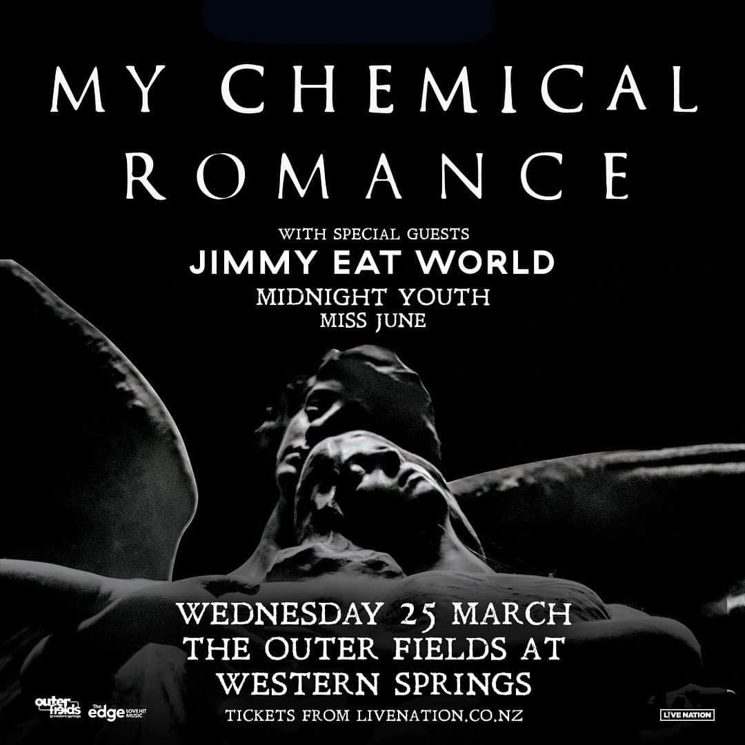 Jimmy Eat Worldのインスタグラム：「Australia, New Zealand & Japan - new shows announced today with @mychemicalromance and more!  Visit jimmyeatworld.com for tickets & info. 🤘」