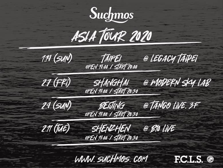 Suchmosのインスタグラム：「‪「Suchmos ASIA TOUR 2020」‬‪開催決定！‬ ‪2020年1月から台北・上海・北京・深圳のアジア4都市にて、ワンマンライブを開催します！‬ . リベンジマッチ、そして第2章の幕開けです。‬ ‪チケット発売日など、詳しくはOFFICIAL HPにて！ . －－－－－－－－－－－ー 決定舉辦「Suchmos ASIA TOUR 2020」  2020年1月起將在台北、上海、北京、深圳4個城市進行巡演！  捲土重來，第2章即將揭幕。  詳情請見官網 https://www.suchmos.com/news/ ーーーーーーーーーーーー 决定举办「Suchmos ASIA TOUR 2020」！ 2020年1月起将在台北、上海、北京、深圳4个城市进行巡演！  捲土重来，第2章即将揭幕。  详情请见官网 https://www.suchmos.com/news/ －－－－－－－－－－ 「Suchmos ASIA TOUR 2020」  Suchmos will hold an ASIA TOUR across Taipei, Shanghai, Beijing, and Shenzhen from January 2020!  Their revenge match – the 2nd chapter of their ASIA TOUR will begin.  Click here for more details↓ https://www.suchmos.com/news/ . #scmASIA #Suchmos #Taipei #Shanghai #Beijing #Shenzhen」