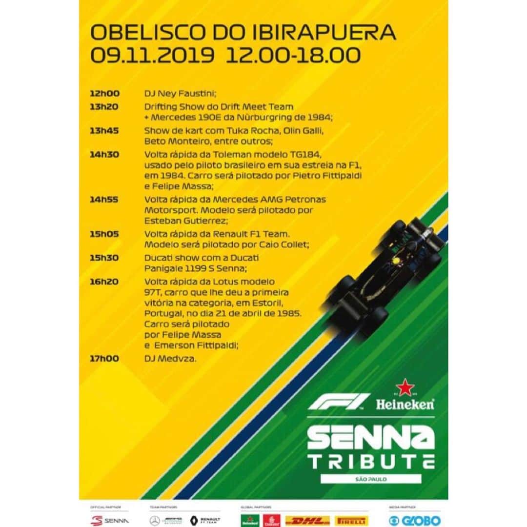 フェリペ・マッサさんのインスタグラム写真 - (フェリペ・マッサInstagram)「Programação do Senna Tribute, espero todo mundo la!!! @institutoayrtonsenna @heinekenbr @f1 #senna #F1 #apreciecommoderação」11月7日 6時29分 - massafelipe