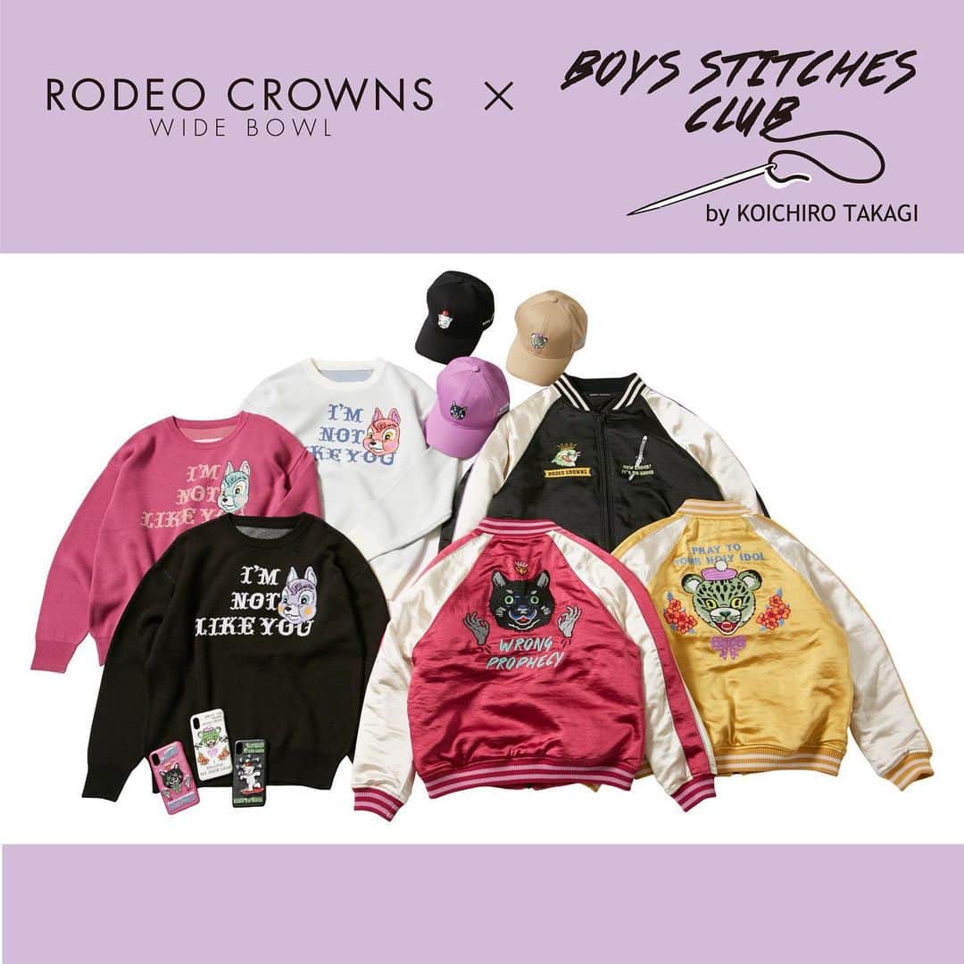 のインスタグラム：「#RCWB #RODEOCROWNS 11/8(FRI)NEW ARRIVALS ━━━━━━━━━━━━━━━━━━ BOYS STITCHECS CLUB by KOICHIRO TAKAGI アーティスト 高木耕一郎氏とのコラボレーションアイテムが発売★ . TKRサテンジャケット ¥12,990+TAX TKR ニットトップス ¥5,990+TAX TKR モバイルケース ¥3,990+TAX TKR ツイル CAP ¥3,490+TAX ※店舗により発売時間が異なる可能性がございます。 当日の発売時間に関しては、大変恐れ入りますがお近くの店舗までお問い合わせください。 ━━━━━━━━━━━━━━━━━ #RODEOCROWNS #RCWB #RODEOCROWNSWIDEBOWL」