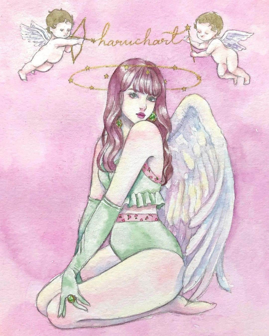 haruchartさんのインスタグラム写真 - (haruchartInstagram)「. . . 👼🏻angel👼🏻 . . #japan#illust#art#love#artist#paints#girl#painting#drawing#pink#paint#星#pretty#antique #50s #antiqueillustration #イラスト#procreate #vintage #angel#天使」11月7日 18時00分 - haruchart