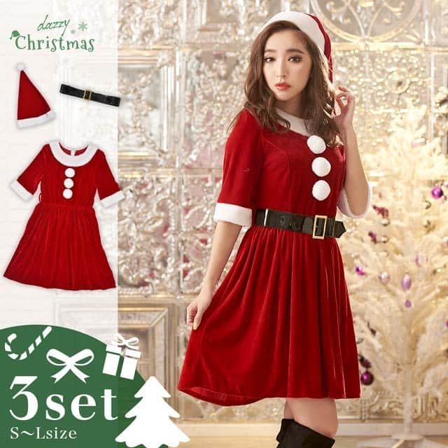 のインスタグラム：「11/7(Thu) #NEWARRIVALS ⇒fl90008￥3,980+tax⠀ .⠀ 2019🎄 dazzyサンタ🎅⠀ 清楚😊で上品な1番スカート丈が長いタイプの膝丈フレアワンピースが⠀ キュートなサンタコスプレ♪💞⠀ .⠀ model→ @kanaxxy_0421⠀⠀⠀ #杉山佳那恵⠀ ⠀ .⠀ #dazzy #dress #dazzystore #通販 #ドレス #ファッション #可愛い #CUTE #セクシー #SEXY #キャバ #キャバドレス  #キャバ嬢 #ミニドレス ＃タイトドレス #ナイトドレス #ニュークラ #ガールズバー #shooting #ネットショッピング #ootd #いいね #フォローミー #thanks #❤ #ドレス買うならdazzy 😘」