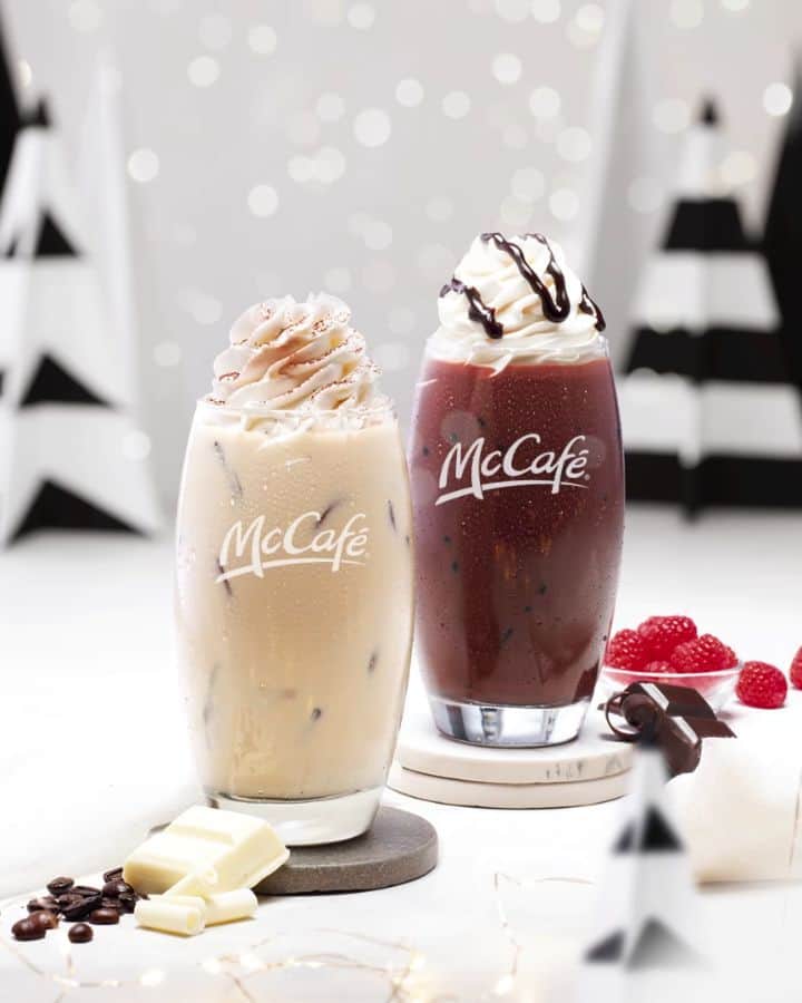 McDonald's Philippinesのインスタグラム：「‘Tis the season to treat yourself! Indulge in black and white with our new McCafé drinks — White Chocolate Mocha and Black Forest Raspberry Mocha. Only available at McCafé! Check out our bio to find a McCafé near you!」